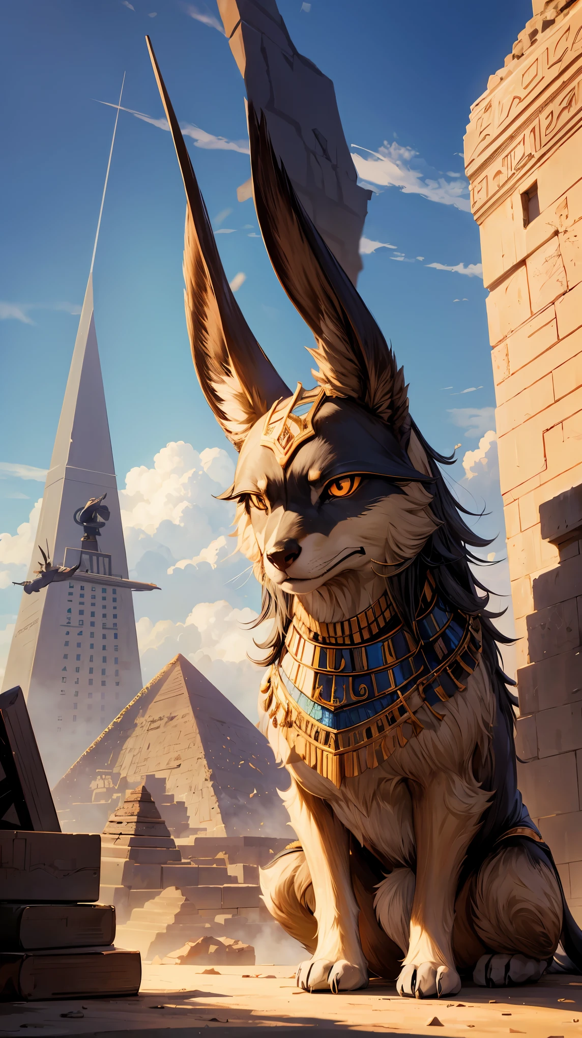 Living Anubis overseeing the construction of the great pyramid