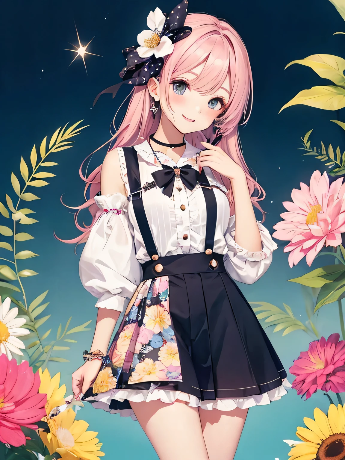 highest quality、High resolution、detailed background、
It is best to choose colors that have a cute atmosphere., bright colors and pastel colors.。
pink、Light blue、A typical example is yellow.。.。
Add a top or skirt with frills or lace for a cute look..。
Polka dot pattern、flowers print、stripe, wait.、
Incorporating cute patterned items will add an accent to your outfit..。
Ribbon and heart motif hair accessories, necklace, big bow tie, wait.、Brighten up the whole atmosphere with cute accessories.。
We incorporate feminine silhouettes such as loose silhouettes and flared skirts.。、You can create a cuter impression.。
balanced coordination、
It is important to balance the overall look by pairing oversized tops with tight bottoms., and vice versa, By pairing tight tops with voluminous skirts,、.。