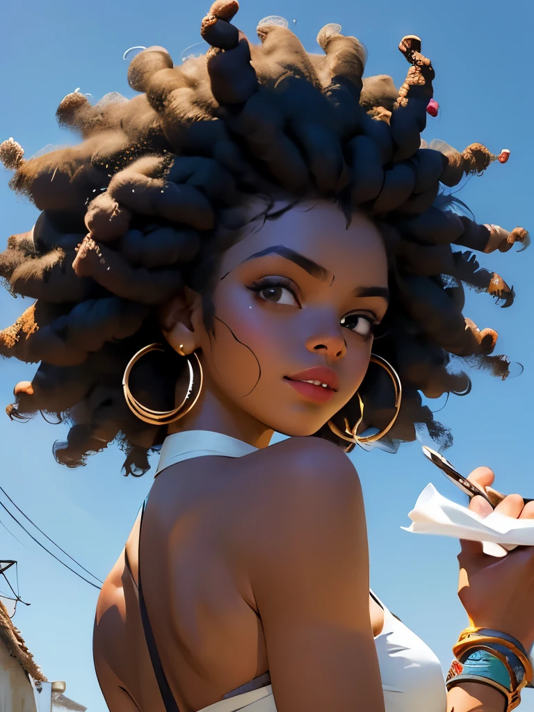 Criar uma arte pintada a oleo de uma garota negra de cabelo black power