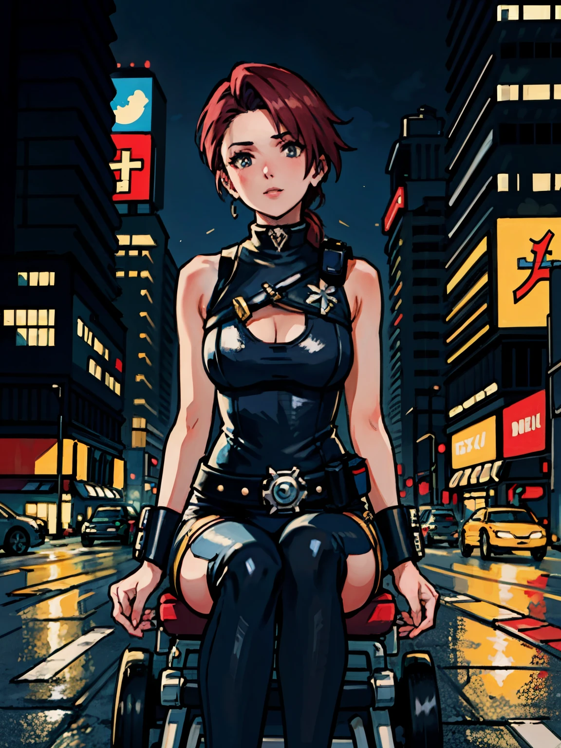 woman in a wheelchair on a city street at night, hyper-realistic cyberpunk style, in cyberpunk city, cyberpunk photo, cyberpunk judy alvarez, cyberpunk 2 0 y. o model girl, cyberpunk girl, sitting on cyberpunk motorbike, cyberpunk beautiful girl, in a cyberpunk city, cyberpunk style ， hyperrealistic, beautiful cyberpunk woman model, in a cyberpunk setting, seductive cyberpunk dark fantasy