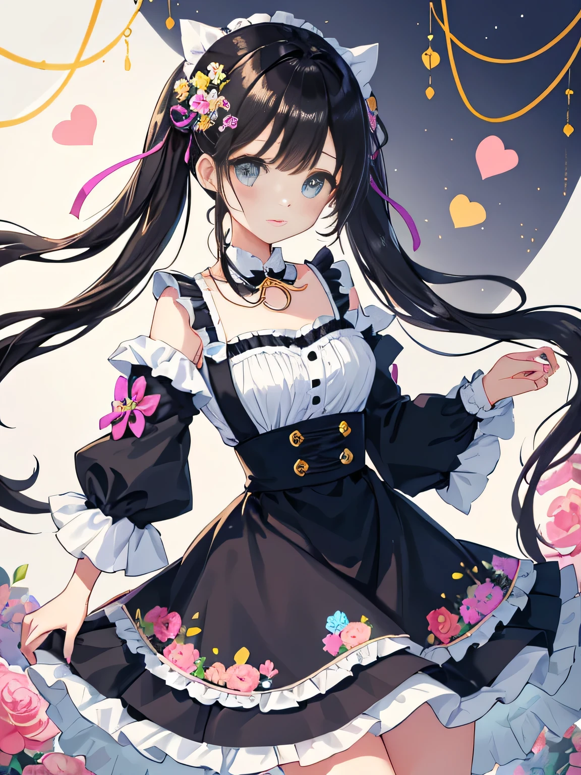 highest quality、High resolution、detailed background、
It is best to choose colors that have a cute atmosphere., bright colors and pastel colors.。
pink、Light blue、A typical example is yellow.。.。
Add a top or skirt with frills or lace for a cute look..。
Polka dot pattern、flowers print、stripe, wait.、
Incorporating cute patterned items will add an accent to your outfit..。
Ribbon and heart motif hair accessories, necklace, big bow tie, wait.、Brighten up the whole atmosphere with cute accessories.。
We incorporate feminine silhouettes such as loose silhouettes and flared skirts.。、You can create a cuter impression.。
balanced coordination、
It is important to balance the overall look by pairing oversized tops with tight bottoms., and vice versa, By pairing tight tops with voluminous skirts,、.。