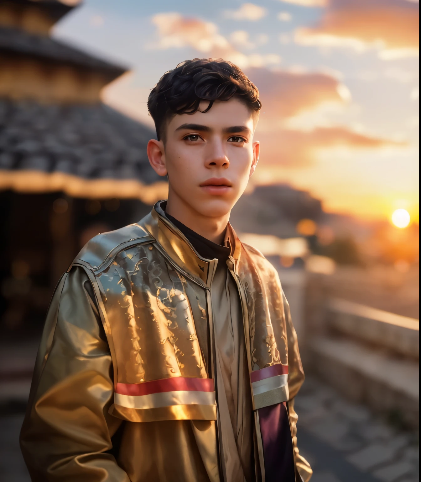 (masterpiece), (extremely intricate:1.3), (realistic), portrait of a boy, the most beautiful in the world, (medieval armor), metal reflections, upper body, outdoors, intense sunlight, far away castle, professional photograph of a stunning woman detailed, sharp focus, dramatic, award winning, cinematic lighting, octane render unreal engine, volumetrics dtx, (film grain, blurry background, blurry foreground, bokeh, depth of field, sunset, motion blur:1.3), chainmail