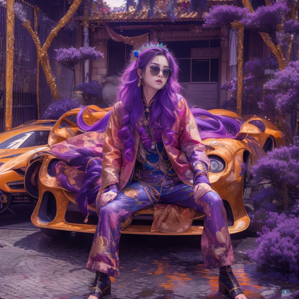 Chapter 3860 The Year of Cyberpunk(masterpiece,HD,超HD,32k lotus root starch)Bright purple flowing hair,autumn pond,thick frame windproof sunglasses, lotus root starch color, Asian (Michiko), (silk scarf), fighting stance, looking at the ground, Orange gradient long hair, ((thick frame windproof sunglasses))Floating bright purple, Fire cloud gold headdress, Chinese long-sleeved gold silk garment, (Abstract ink splash:1.2),mars background,lotus(realistically:1.4),bright purple hair,Smoke on the road,The background is very pure, high resolution, detail, RAW photos lotus root starch, Sharp Re, Nikon D850 film photo by Jefferies Lee 4 Kodak Portra 400 camera F1.6 guns, colorful, Super real、Vivid textures, dramatic lighting, Unreal Engine Art Station Trend, Silicon Nest 800,Bright purple flowing hair