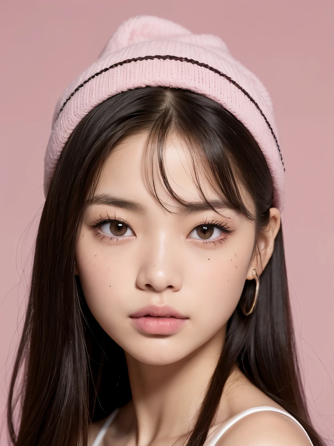 Kim Jennie de blackpink con el cabello rubio claro, cabello rubio con ondulado, cabello de color rubio ondulado, with small fringe, ojos color negro, nariz respingada y bonita, labios gruesos, cupid and heart shaped lips, labios rosas, pale and white skin, piel bonita y suave, con pecas y lunares, cejas bonitas, marked and beautiful collarbone, mientras tiene un gorro en forma de hamburguesa, gorro en forma de hamburguesa, mientras tiene un rosas color rojo tinto en su top, rojo oscuro, con ropa interior femenina, abdomen delgado y bonito, escote desnudo, (pechos grandes, pechos suaves, pechos naturales), mientras agarra una rosa, in a room with a pink background, eating hamburger and asian noodles, looking to the camera