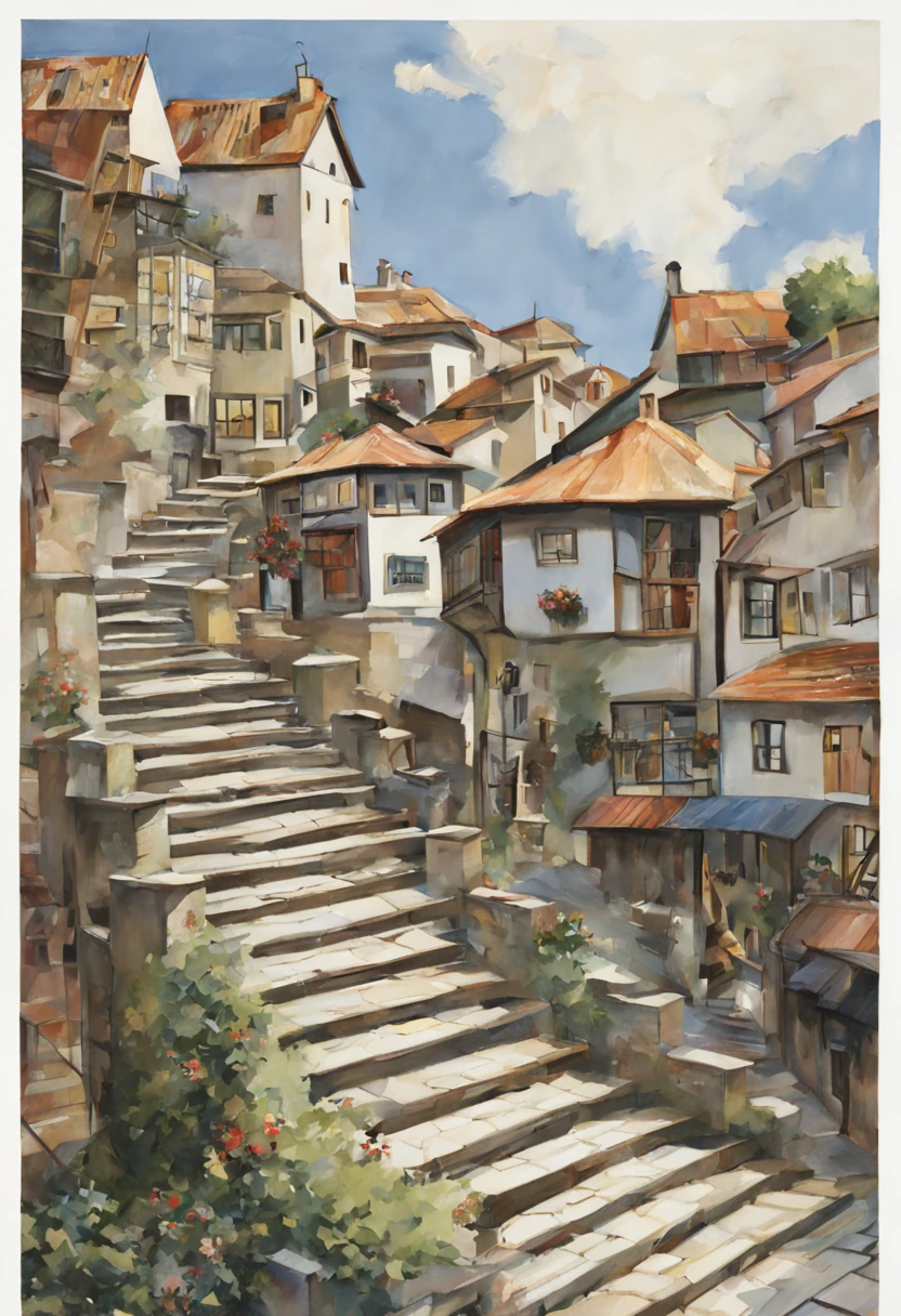 town with stairs