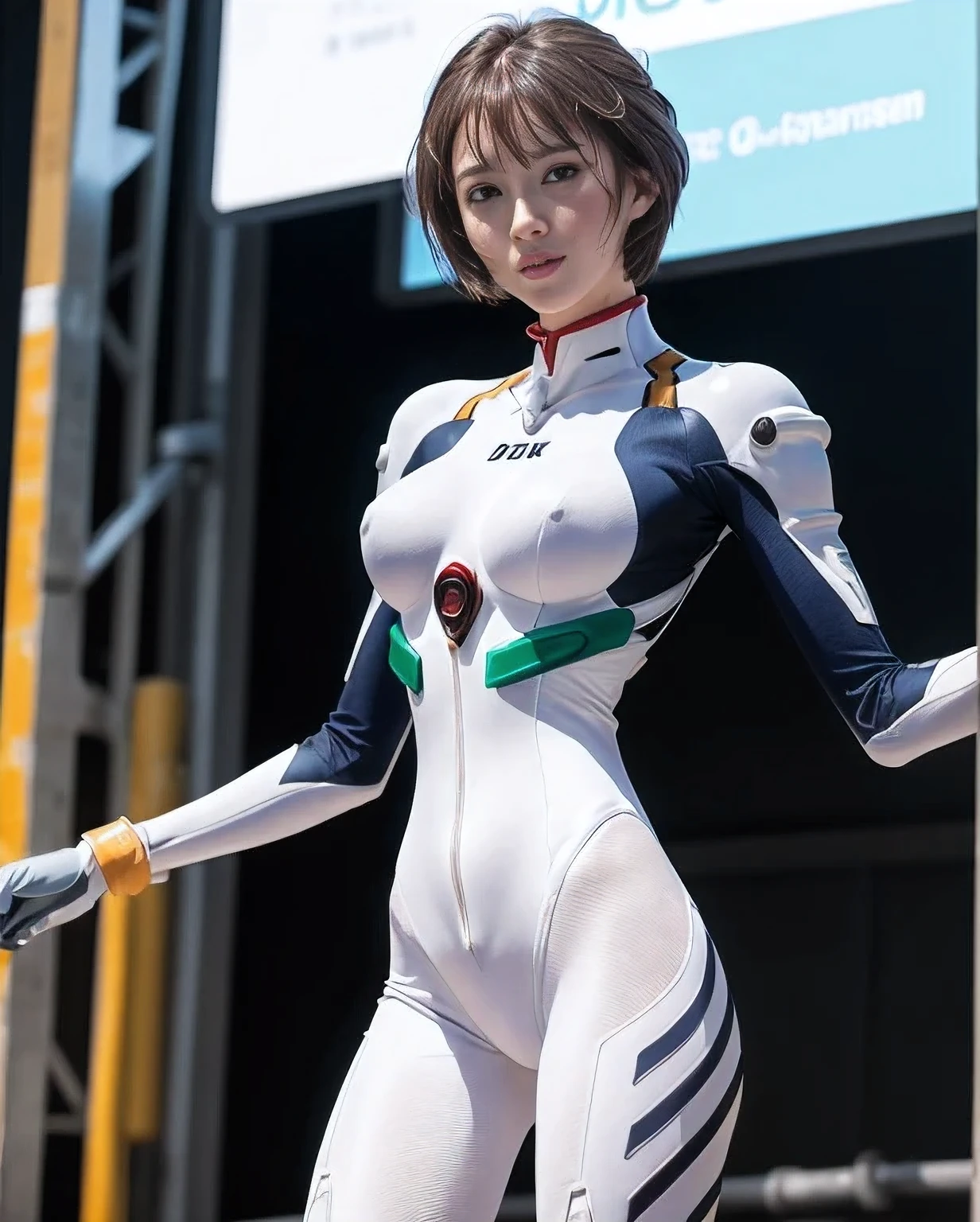 (8K, highest quality, masterpiece:1.2), (realistic, realistic pictures:1.37), Super detailed, 1 girl, ayanamirei, EVA00 plug suit, white gloves, Plug suit too close to the skin, complete limbs, -yeld beiful girl, ayanamirei, Plug suit whose fabric is too thin, city, perfect limbs, anatomically correct, Stocking material plug suit, short hair, wet transparent plug suit, eye color is reddish, excited look, (excited nipples), open leg pose, No underwear, nostrils are not visible