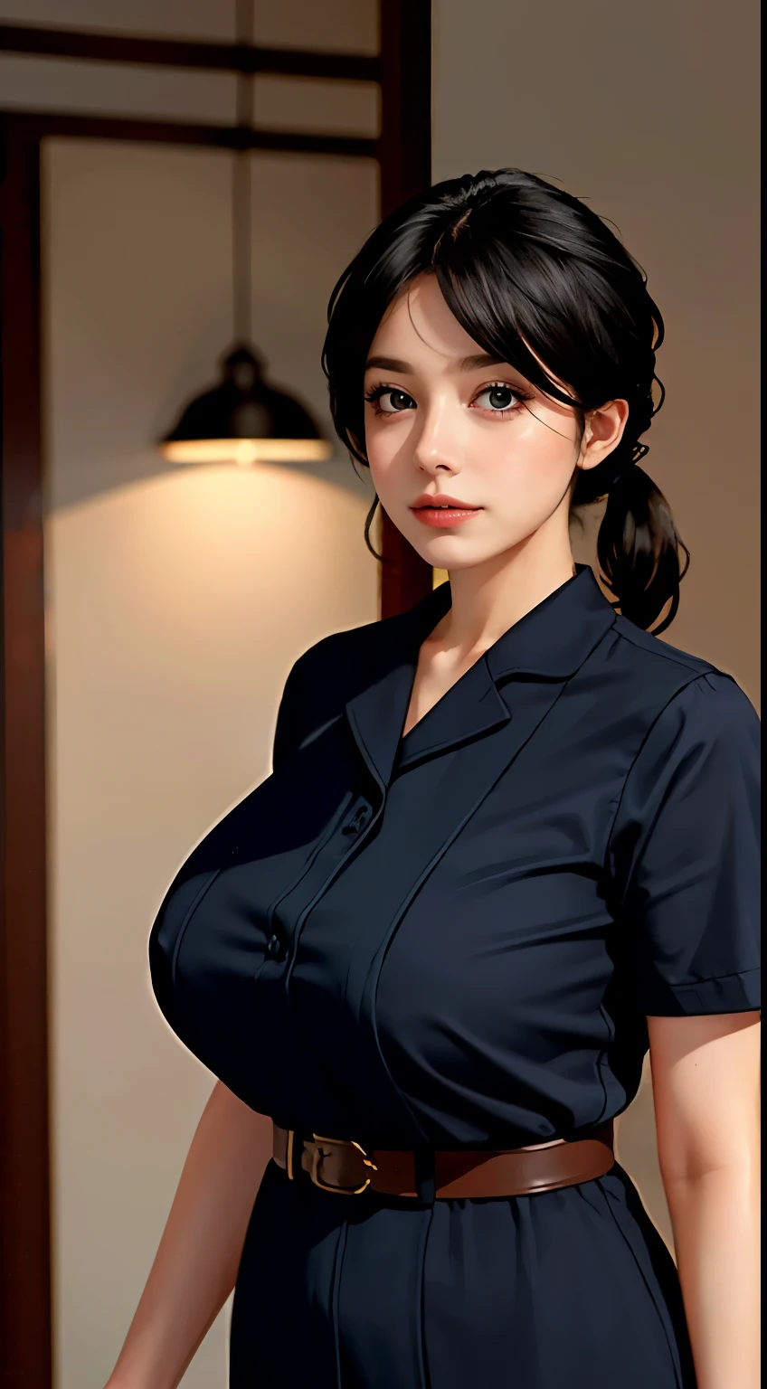 (8K, Raw photography, top-quality, masterpiece: 1.2), masterpiece, Super Detail, 超A high resolution, (Realistic and realistic photos: 1.37), high-definition RAW color photography, extremely delicate and beautiful, ighly detailed, 8K Wallpaper, astonishing, detaileds, extremely detailed eye, highlydetailed skin, extremely detailed fingers, highly detailed nose, highly detail mouth, perfect anatomia,1girl in, Blurry, Blurry background, Blurred foreground, blush, Colossal tits, depth of fields, eyebrows visible through hair, hair between eye, ,Hospital Solo, (Colossal tits:1.3)、乃木坂アイドル、韓国アイドル、hposing Gravure Idol、女優、25-years old、tall、(((nurse's uniform:1.3)))、((Nurse in uniform:1.2))、Black thigh stockings、Valley