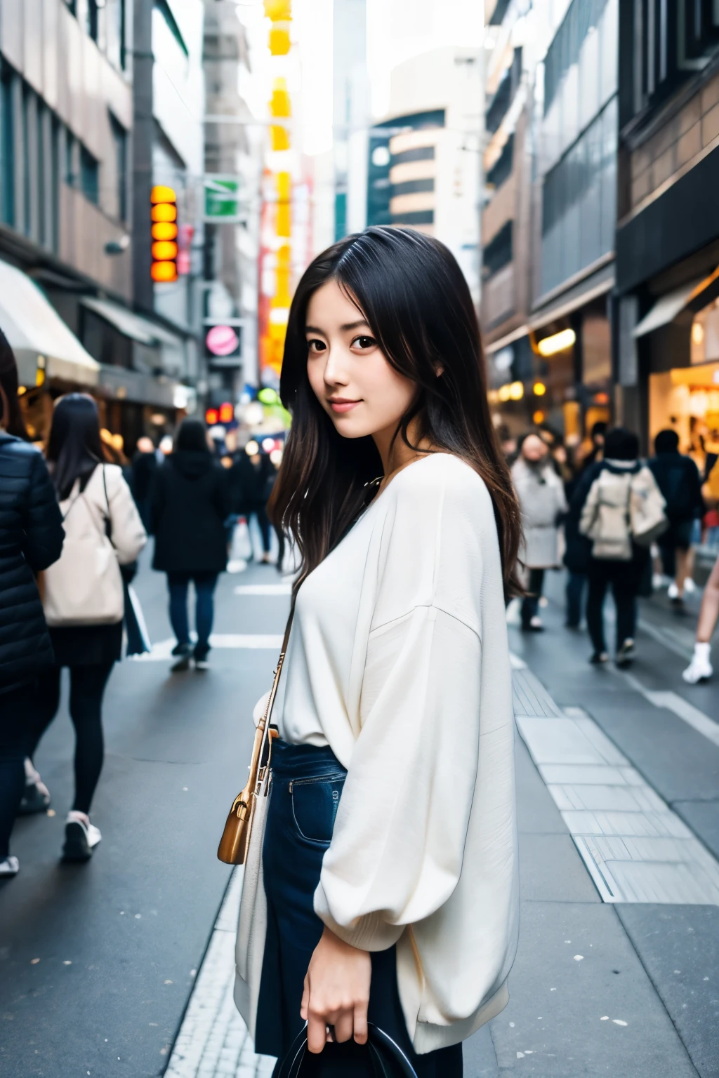 Japanese woman in casual clothes standing in the city