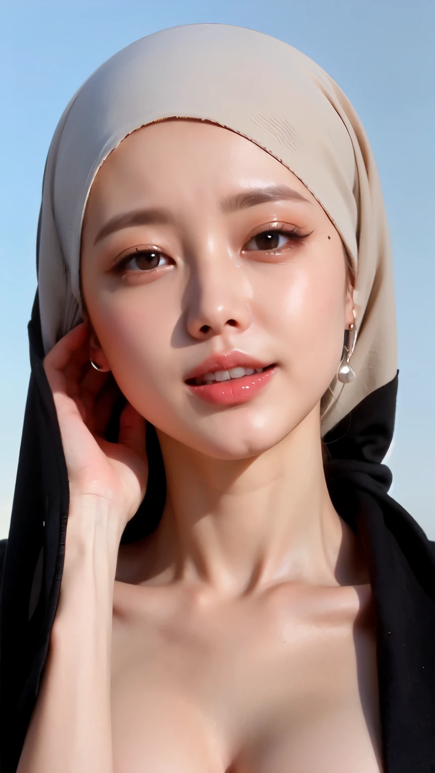 ((Best quality, 8k, Masterpiece :1.37)), (wear hijab girls), girls wear hijab, (girls wearing hijab moslem), beautiful face, face bukkake, 18 years old girls, hair black, ultra detailed face, ultra detailed body, slim body, lips smile, Beautiful detailed eyes, eyes korean, detailed nose, Natural Lip, ((Lips Smile)), face smile, Wear hijab moslem, fancy jubba thobbe, (photo full body), lview of the blue sky, Slim Body, body erotic, (undressing nude), realistic face, backround people hijab 