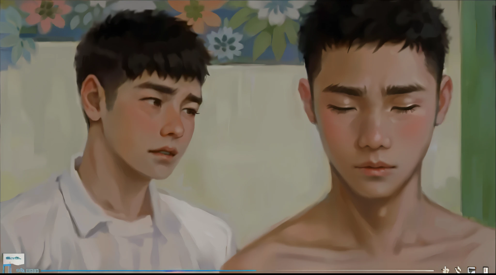 A closeup of two cute 16 year old men are sad