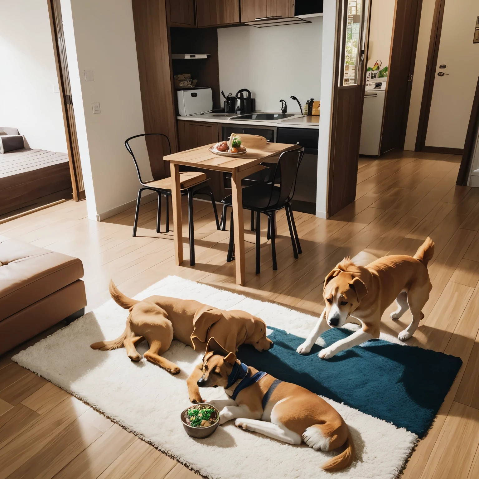 ( dogs eating natural food) ( em apartamento) ( imagem realista)