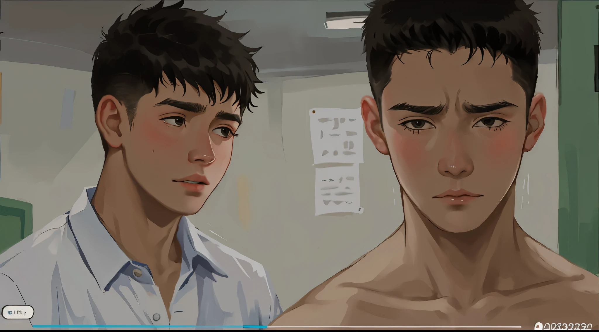 A closeup of two cute 16 year old men are sad 