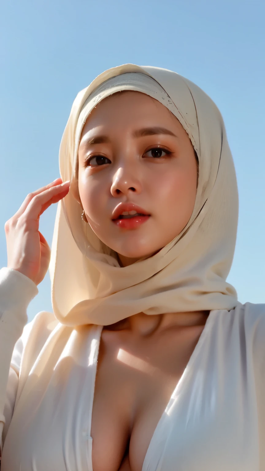 ((Best quality, 8k, Masterpiece :1.37)), (wear hijab girls), girls wear hijab, (girls wearing hijab moslem), beautiful face, face bukkake, 18 years old girls, hair black, ultra detailed face, ultra detailed body, slim body, lips smile, Beautiful detailed eyes, eyes korean, detailed nose, Natural Lip, ((Lips Smile)), face smile, Wear hijab moslem, fancy jubba thobbe, (photo full body), lview of the blue sky, Slim Body, body erotic, (undressing nude), realistic face, backround people hijab