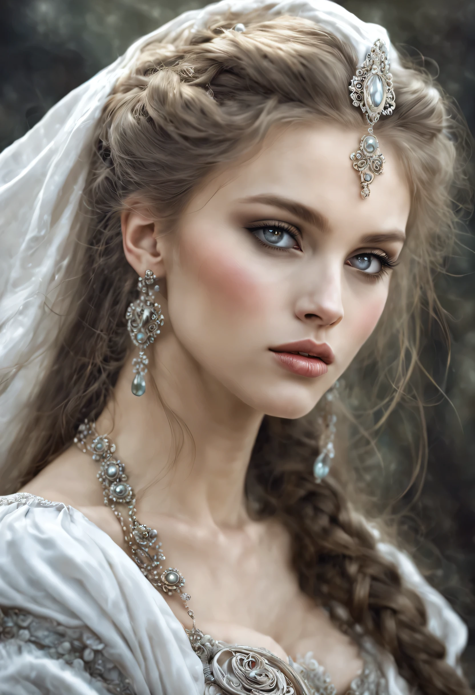beautiful and magnificent ancient Russian princess, romantic, fairy, Ancient Russia' background,
desperate perfect gray eyes, muted colors, pastel, beautiful and gorgeous round face, chicken coop, sable fur,
Luis Royo, Razumov and Andrey Shishkin, charmingly glowing, beautiful expressive eyes and long wavy hair, natural beauty and sensuality, fantasy professional concept art Greg Rutkowski, Artgerm and Emil Vernon, porcelain white leather, dawn,
romantic, mystical, dynamic lighting, Digital painting, very detailed,
Cinematic masterpiece 32k, winner of the deviant art competition