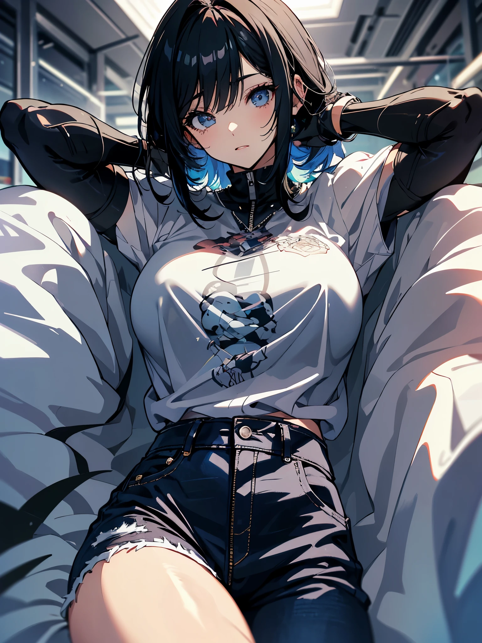 personagem anime, uma mulher com uma camisa preta manga comprida, jeans azul, decote, seios grandes redondos, big ass, thick muscle body, cabelo castanho, cabelo curto, short bob hair, neck length, olhos verdes esmeralda, uma pintura digital inspirada em Tomer Hanuka, trends on pixiv, series art, closeup de estilo de gesto pesado, detalhes do corpo inteiro, vestindo roupas casuais, estilo anime, estilo anime hiper detalhado, personagem de estilo anime, impressionante estilo de arte detalhado, estilo de arte realista, estilo de anime limpo e detalhado, estilo de anime moderno, cabelo castanho, corpo inteiro