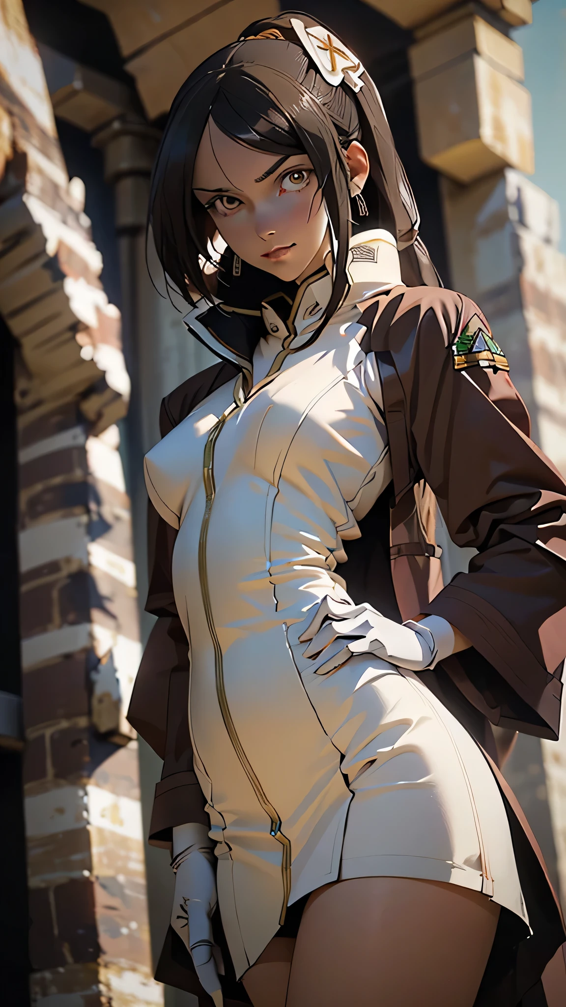 (best quality) , (highly detailed) ,masterpiece ,absurdres ,detailed face ,beautiful face ,(detailed eyes, deep eyes, anime eyes) ,1girl , solo, upper body, slight smile, Standing with hands on the waist, narvi_bb, ponytail, black eyes, black hair, dark-skinned female, dark skin, long hair, hair ornament, sleeveless, black baggy pants, white army boots, ((((black hair:1.35,ponytail braid hair,colored inner hair,ear breathing)))),(((red_eyes:1.3))),intricate eyes,beautiful detailed eyes,symmetrical eyes,big eyes:1.5,(((lustrous skin:1.5,bright skin: 1.5,skin tanned,shiny skin,very shiny skin,shiny body,plastic glitter skin,exaggerated shiny skin,illuminated skin))),(delicate detailed fingers,detailed body,detailed arms,human hands,(detailed face)), cute,slutty,erotic,daring,nsfw, zettai ryouiki,revealing clothing,show skin,(((Sexy red fur coat, red fur coat outfit, wearing a red fur coat:1.3,red winter coat))), ((red mini-skirt,red mini skirt with furry edge,visible thong straps)),((underpants strap)),(white gloves,red clothes,semi-naked,with little red clothing,(((furry edge clothing)))),(((intricate outfit,intricate clothes,embroidered outfit,ornate outfit,embroidered clothes,ornate clothes))), (dynamic pose:1.0),embarrassed,(centered,scale to fit dimensions,Rule of thirds), inside,indoor,((cozy gothic room)),scenery:1.25,((intricate scenery)),((winter decorations)),(Christmas tree:1.5), (Glossy winter ornaments),highres,sharp focus,(ultra detailed,extremely detailed),(photorealistic artwork:1.37),(extremely detailed CG unity 8k wallpaper),(((vibrant colors,vibrant theme))),(intricate),(masterpiece),(best quality), (best quality) , (highly detailed) ,masterpiece ,absurdres ,detailed face ,beautiful face ,(detailed eyes, deep eyes, anime eyes) ,