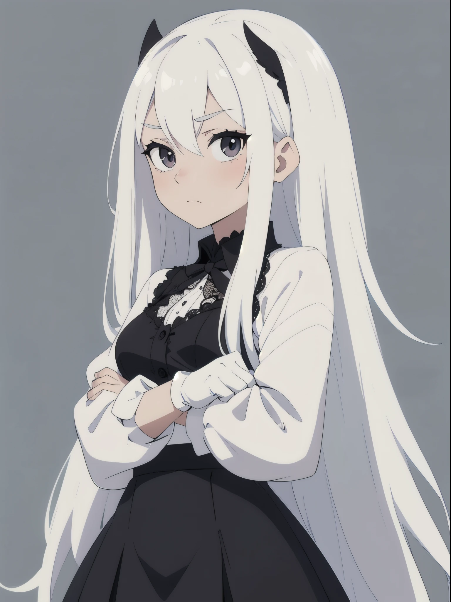 ((White hair)),((Head and Shoulders Image)),(super-long hair),Sexy,A person,Alone,Simple style,pancake ,Simple details,Black background,Empty background,Black background wall,(20 year old woman),(Droopy hair),(White Gloves),Puffy skirt,(Lace Shirt),Lace,((Shy))
