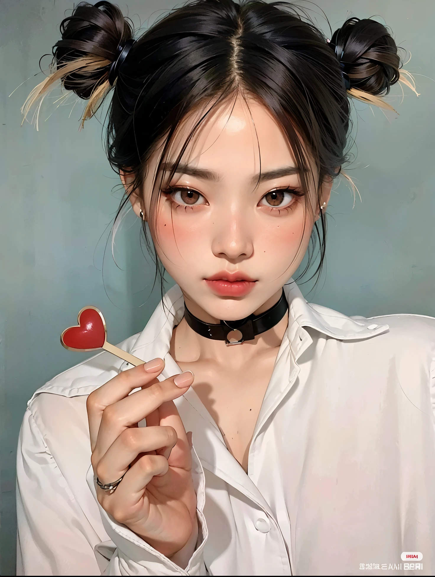 there is a woman with a red heart in her hair, ulzzang, cruel korean gothic girl, muchacha coreana, maquillaje coreano popular, maquillaje popular de corea del sur, korean symmetrical face, pale korean adorable face, hasta el modelo | germen de arte, retrato realista kawaii, Chinese girl, hermosa mujer surcoreana, gothic girl aesthetic, small heart shaped face, asian features