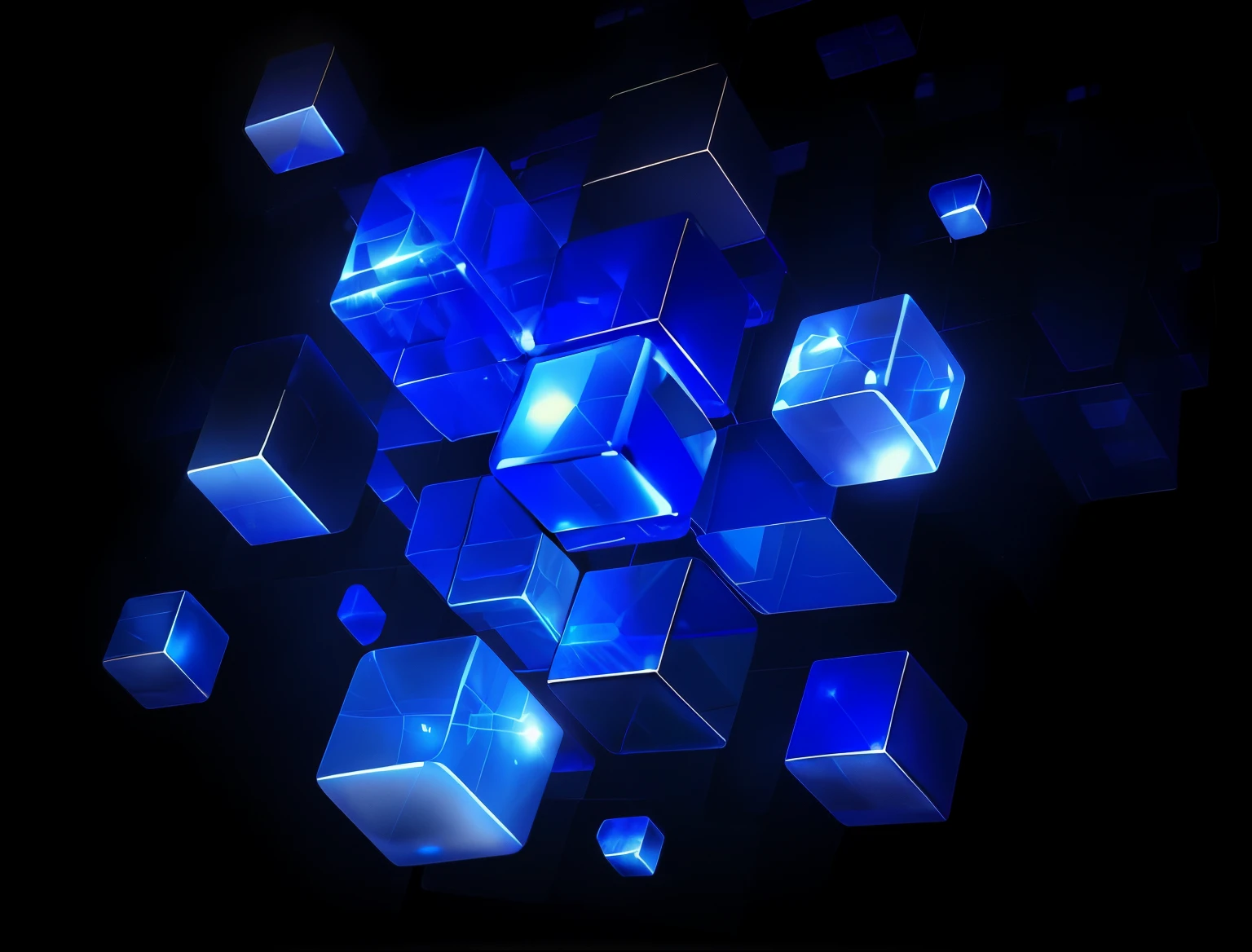 arafed image of a blue cube with a black background, bioluminescent hypercubes, blueshift render, geometric 3d render, geometric 3 d render, background of digital greebles, cubic crystals, tesseract, 3 d geometric neon shapes, 3d abstract render overlayed, computer generated, mesmerizing fractal hypercubes, abstract tech