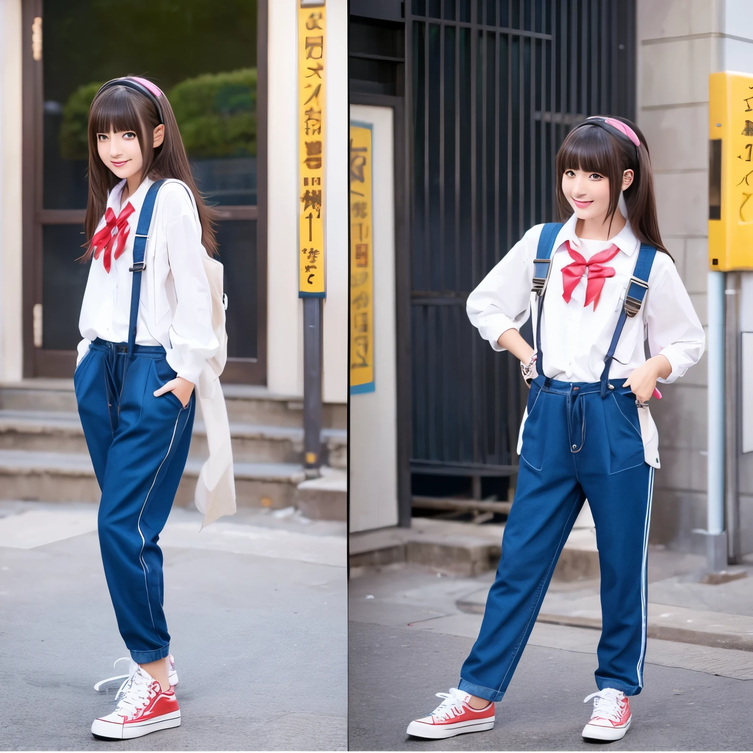 cute、beautiful、anime style、girl、Junior high and high school students、Open legs and pants are visible、Overall view