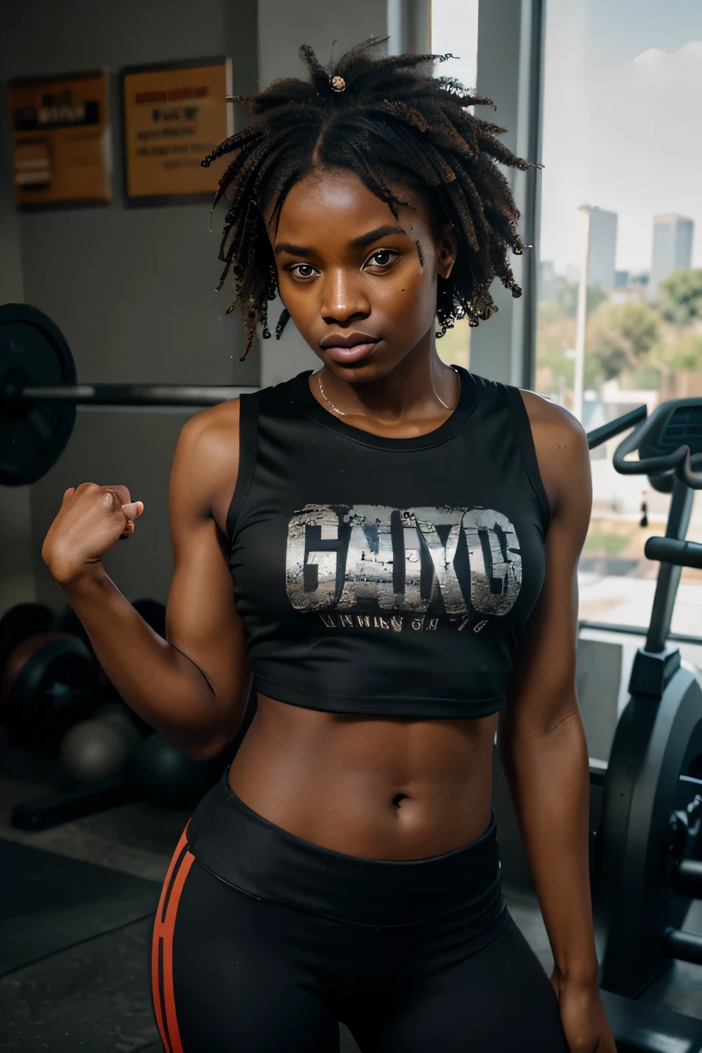foto crua e corajosa de {um jovem ,Preto,angolano, wearing gym clothes,
camiseta, perneiras}, totalmente coberto, hiperrealismo, 8K Ultra HD, textura de pele realista, pele imperfeita, fotografado com Canon EOS 5D Mark IV,
altamente detalhado, obra de arte,