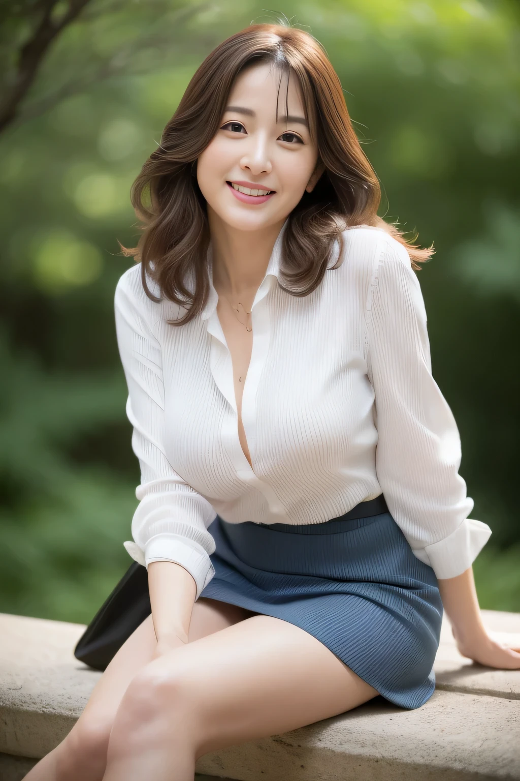 highest quality。8K-Picture。RAW photo、masterpiece、realistic、photo realistic、Random Random、((1 female)),(((Full body Esbian)))。((mature woman、died, Mami, mature woman)), ((plump breasts)),Bewitching、mature womanグラビアアイドル。Beautiful Women in perfection Style。she'She's thin but her breasts are big。The charm of the gap。married woman、mature woman、45 years old、Soft breast roundness、Delicate and accurate facial features、realistic背景、big and full breasts、sexy lips、Sensual smile、。dark brown hair。(big breasts:1.6)。cute eyes。double eyelid。length, wavy hair。very delicately drawn face。perfection((make a slit in a shirt or skirt、Brighten up your feet with heels。)))。Shooting location。(The fate of gravure idols、big breasts:1.6)。Subtle smile or shyness.