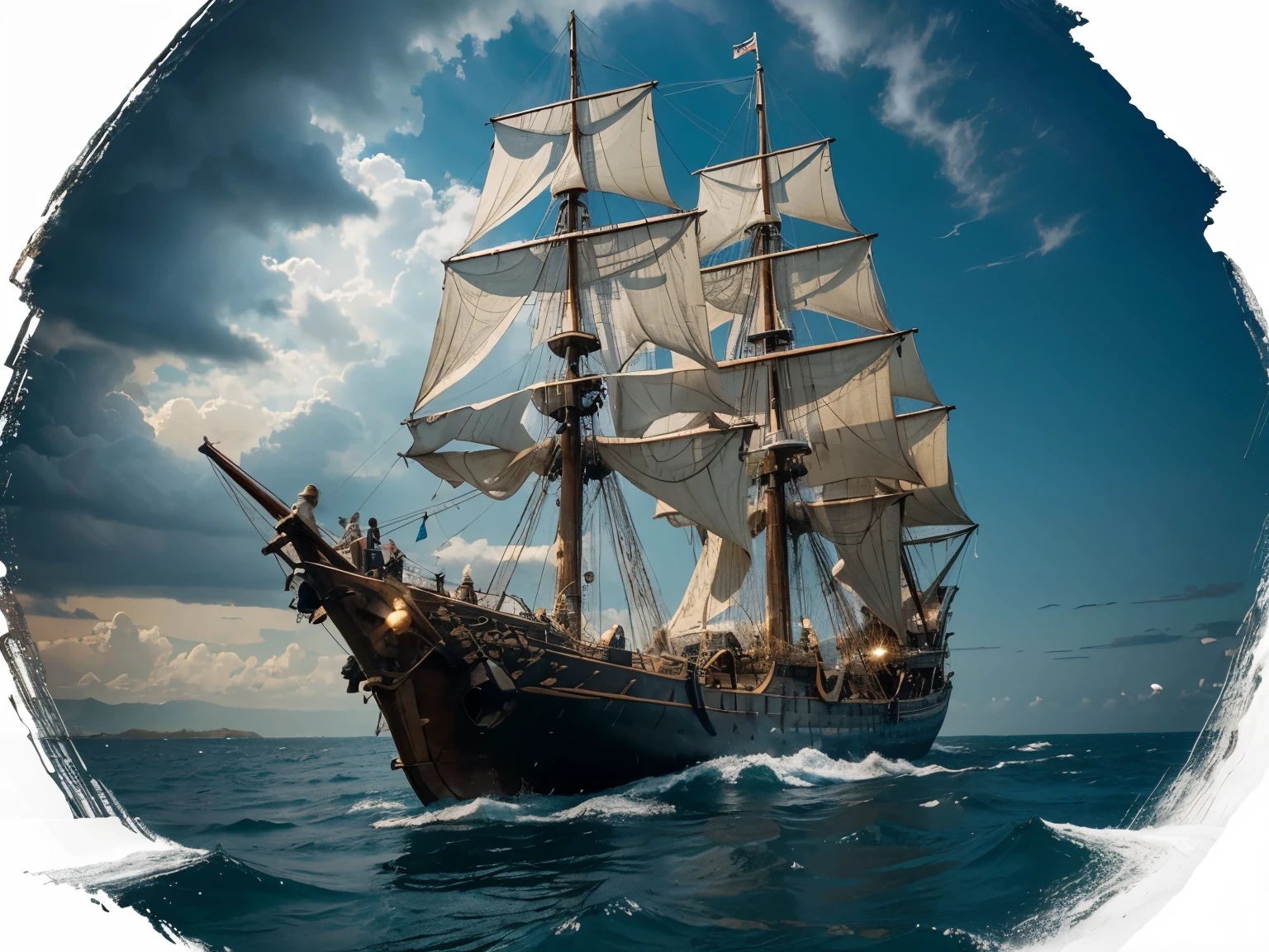 Imagine an epic and fascinating scene: a prehistoric ship sailing the turbulent waters of an ancient sea. Este navio, built with rudimentary techniques and natural materials, is a masterpiece of human ingenuity in an era where exploring the seas was an act of courage and determination.