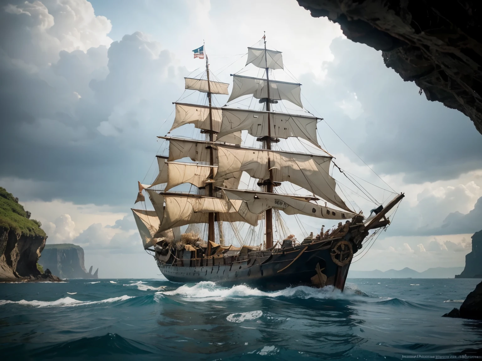 Imagine an epic and fascinating scene: a prehistoric ship sailing the turbulent waters of an ancient sea. Este navio, built with rudimentary techniques and natural materials, is a masterpiece of human ingenuity in an era where exploring the seas was an act of courage and determination.