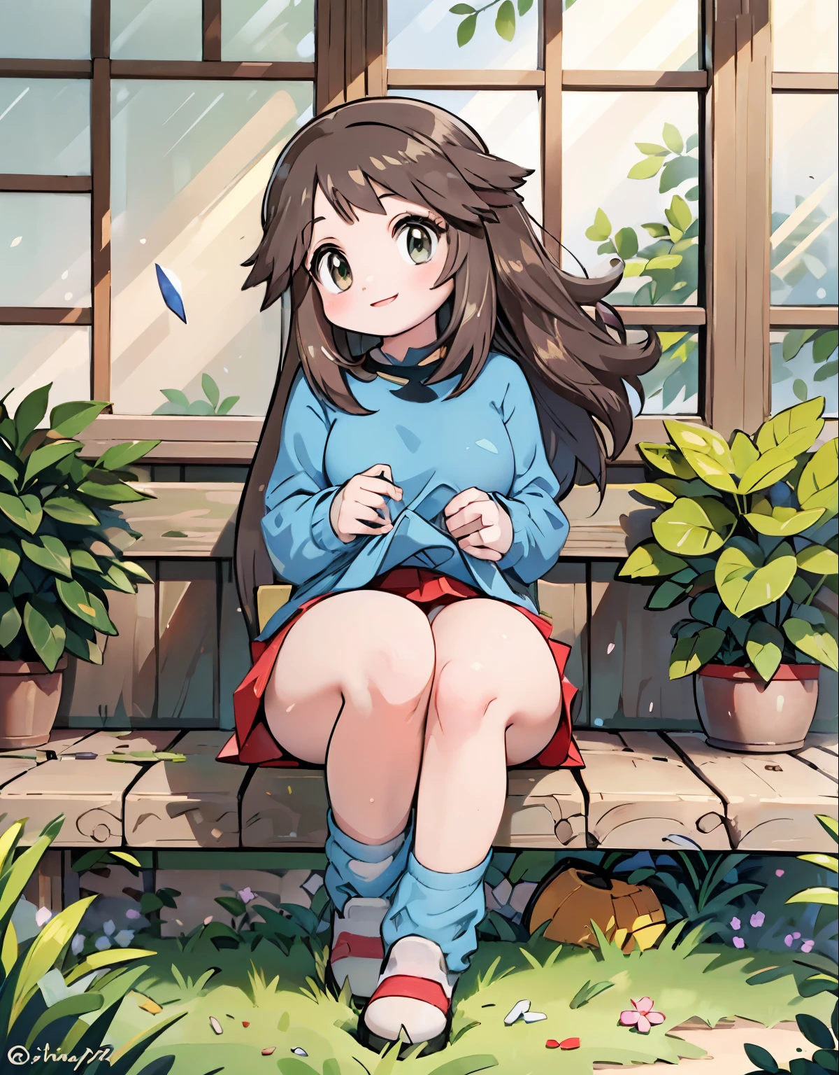 Anime girl sitting on a bench in front of a window - SeaArt AI