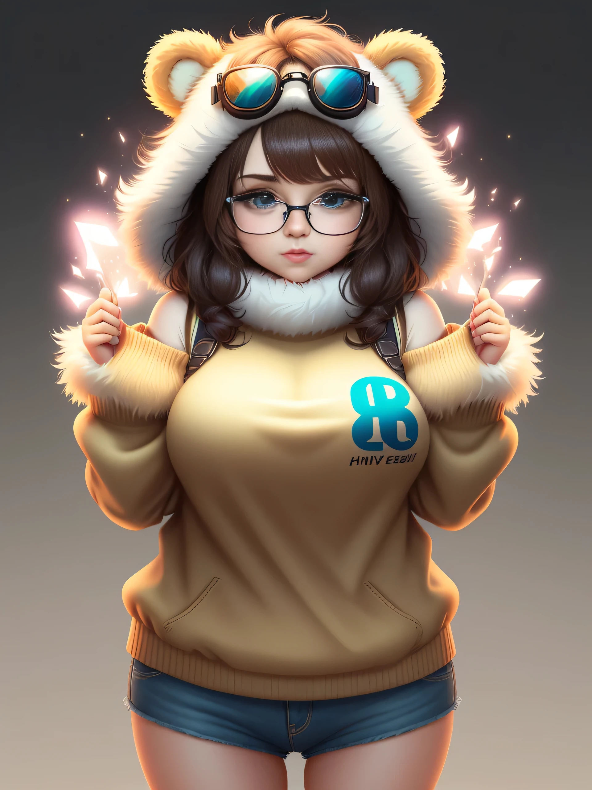 Cute little cuddly hyper-realistic animal bear, Eyes of different colors, Wearing an aviator cap with glasses on the head, tchibi, Lovely and fluffy, Logo design, cartoon, movie light effect, lovely big breasts, 3D art vector, Cute and quirky, Fantasy art, Bokeh background, hand painted, digital painting, soft lighting, isometric style, 4K image, photorealistic rendering, highly detailed and clean, vector image, photorealistic masterpiece, professional photo shoot, simple space background, flat white background, isometry, vibrant vector