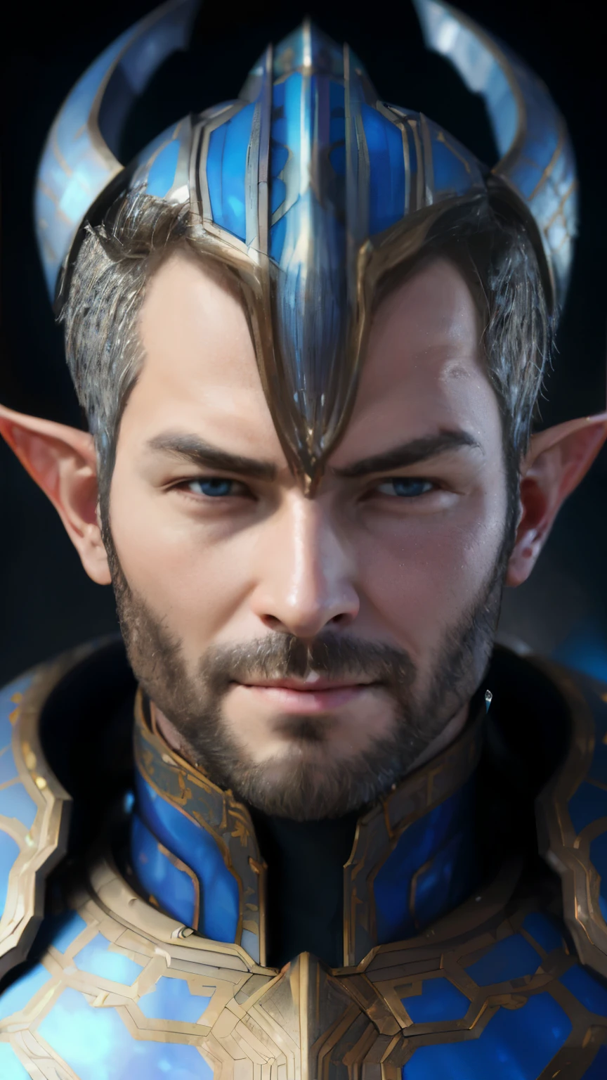 Arafed a man in armor with a strange hairstyle, 3D rendering of characters 8k, fantasy art smug smile man, Paul Atreides as Emperor Dune, fantasy male portrait, Portrait of a humanoid man, hyperdetailed fantasy character, a portrait of a male elf, Anton Fadeev 8k, Male Cyborg Warlord, Unreal character engine