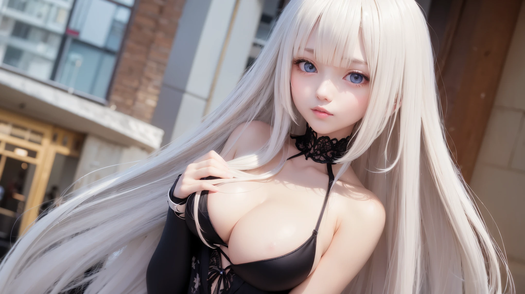 cute, sexy and beautiful face、Shining hair dancing in front of your cute face、Long silky bangs cover the eyes、My hair is too long to hide my face、Sexy and cute young woman's shiny super long straight platinum blonde hair、white skin、Beautiful blue eyes that are so big and sparkle、milky white long hair breasts、white clothes、Fufu is a very cute face、This is a cute sweet girl top quality、masterpiece、Natural blonde hair、gold eyes、white clothes、look up、Upper body、hair、Fair skin、side braids、cute face girl