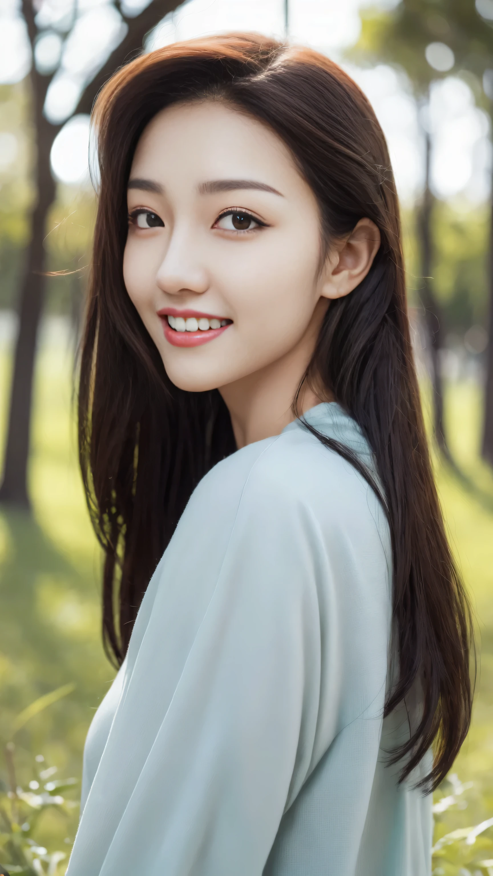 Fashion model 20 years old [[[[Close-up cleavage]]]], [[[[]]]], [[[[rape]]]], [[[[shoulder]]]], perfect eyes, perfect iris，perfect lips，perfect teeth，perfect skin，face slimming，Soft headlight，human development report，girl，casual，The background is green trees and fields；（pastel colors：1.2）