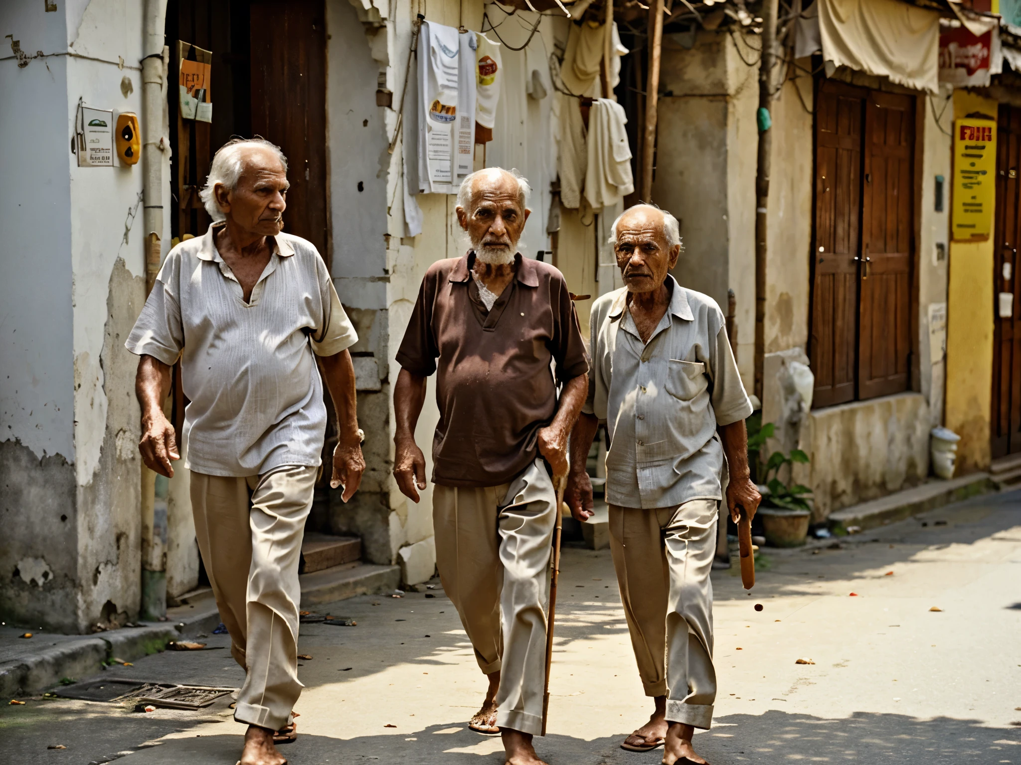 A old age man feeling starving and look like a penniless, he walk with a stick on his right hand, and smoothly walk on a street of kerala.