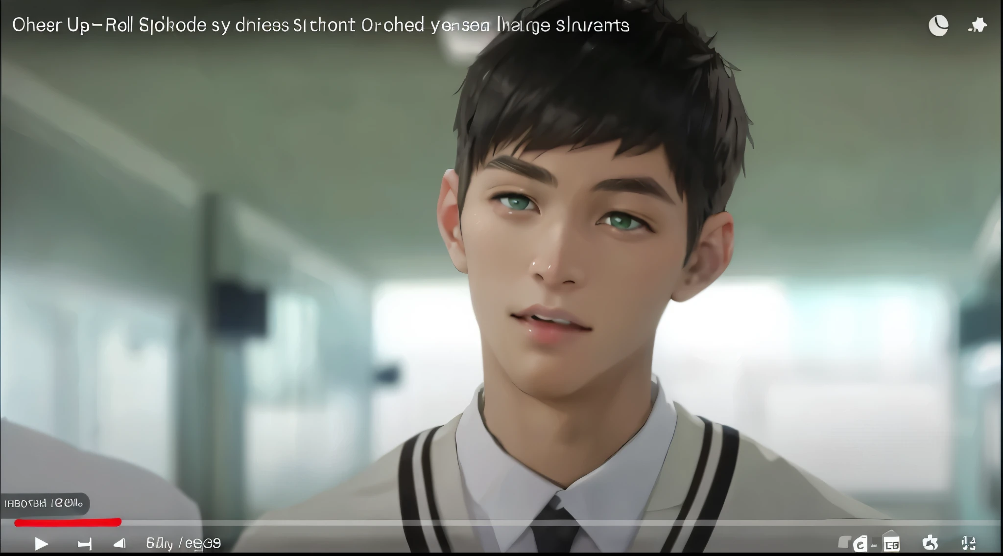 15 year old girl green eyes with mischievous look listens to someone listening to someone has silver hair gray eyes