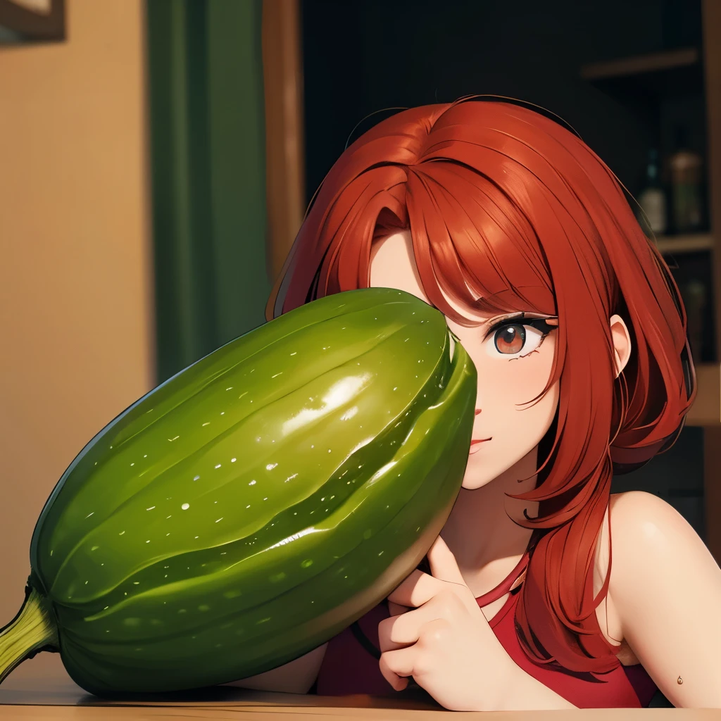 Pelirroja metiendo un pepino por el culo