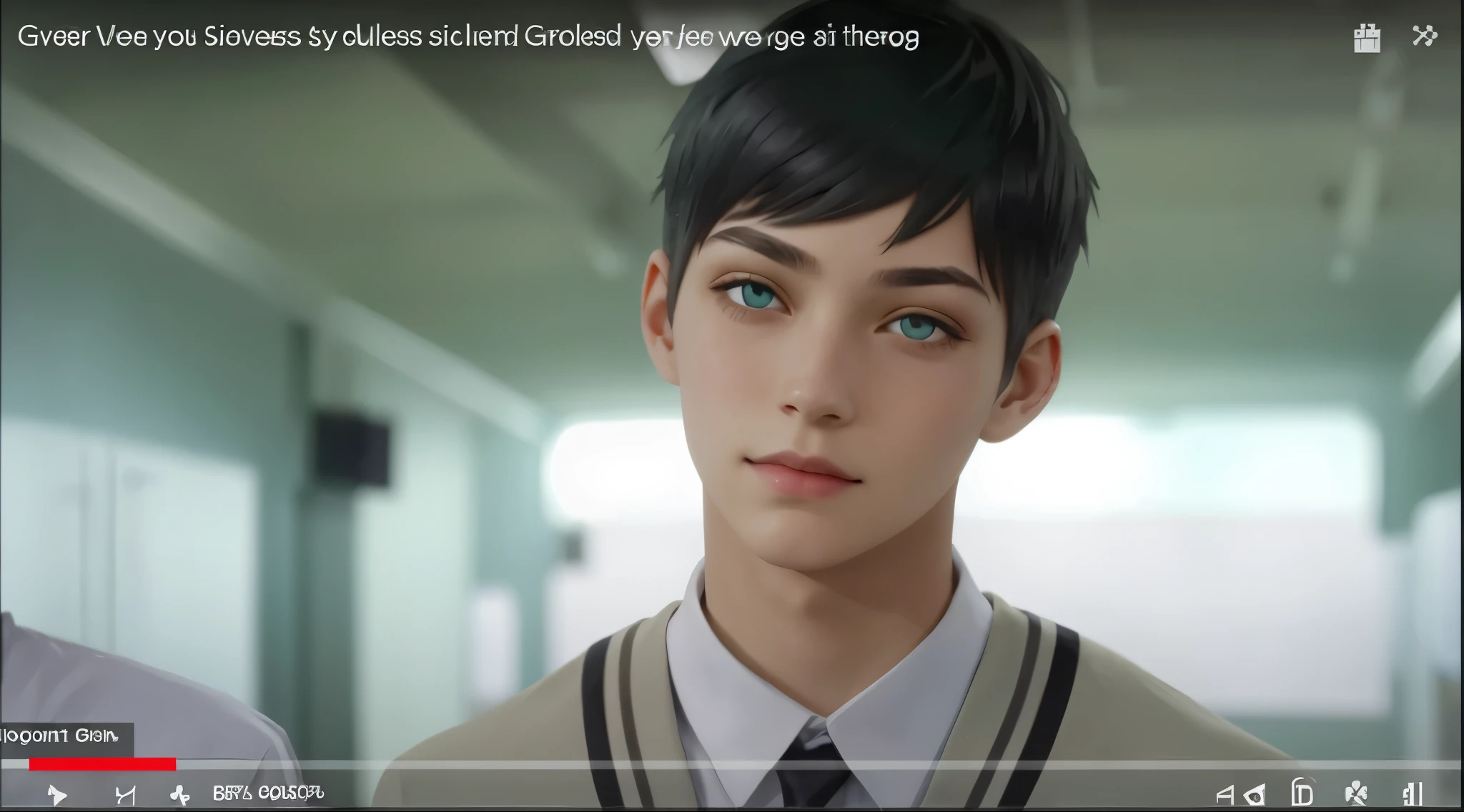 15 year old girl green eyes with mischievous look listens to someone listening to someone has silver hair gray eyes
