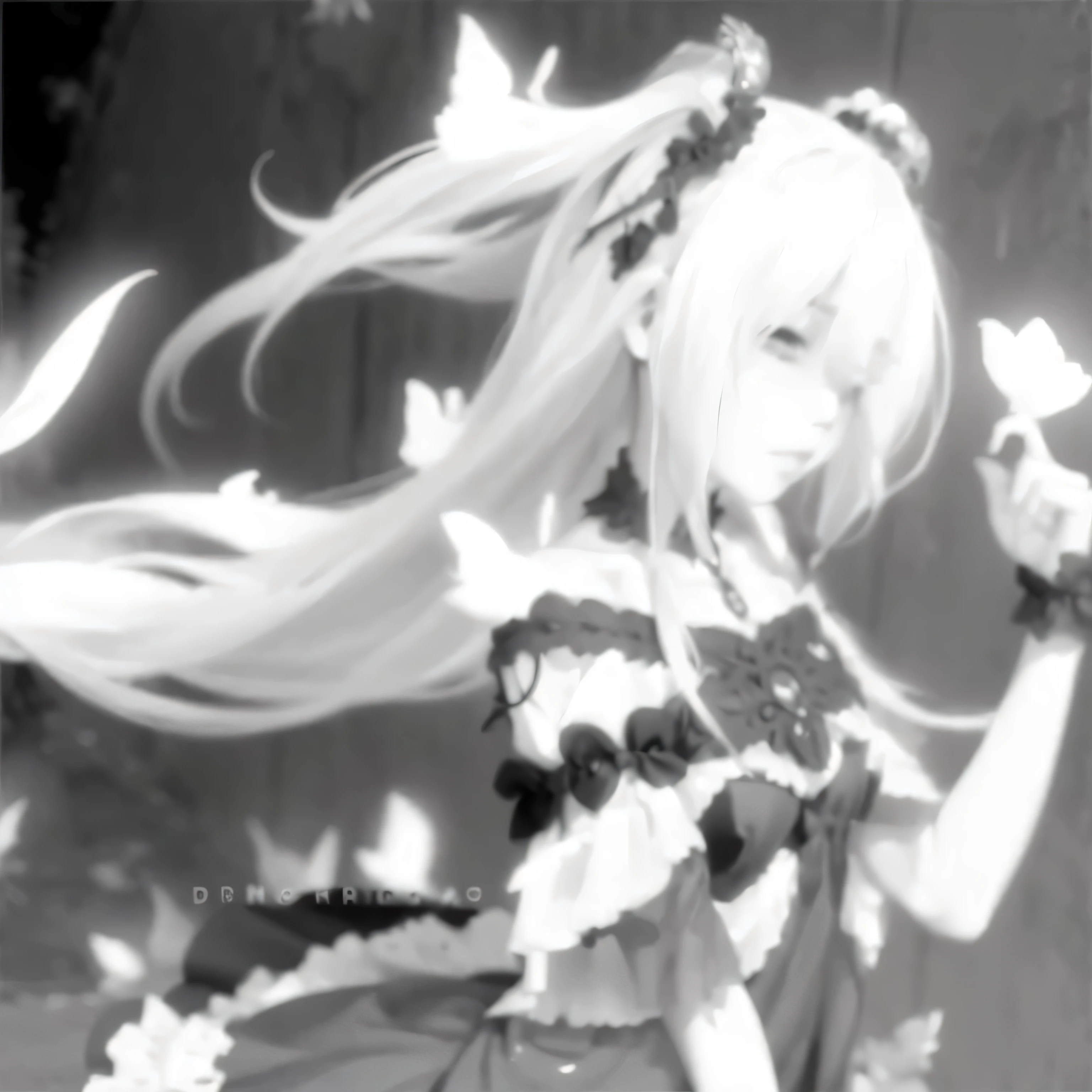 uma foto em portanto e branco de uma com cabelo comprido, nightcore, black and white manga style, divindade de cabelos brancos, Mudar, Guweiz, monochrome art!!, portanto photo, black and white manga, estilo de anime fofo, Mudarsh, portanto, gothic maiden anime girl, vestido, com cabelo branco, pixiv 3dcg
