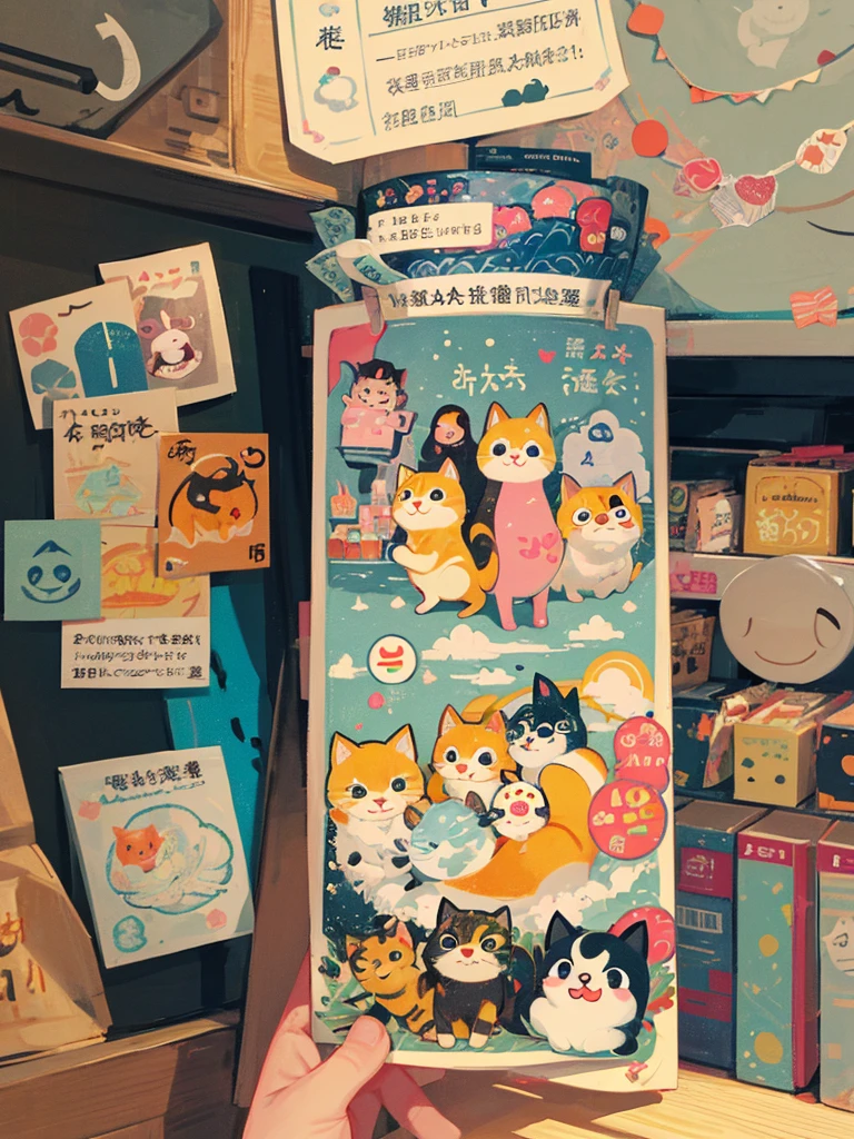 there are many different animals and words written in chinese, hand painted cartoon art style, art cover, kawaii cutest sticker ever, sticker illustration, by Shiba Kōkan, by Kōno Michisei, cute features, 中 元 节, by Gusukuma Seihō, stickers illustrations, cute characters