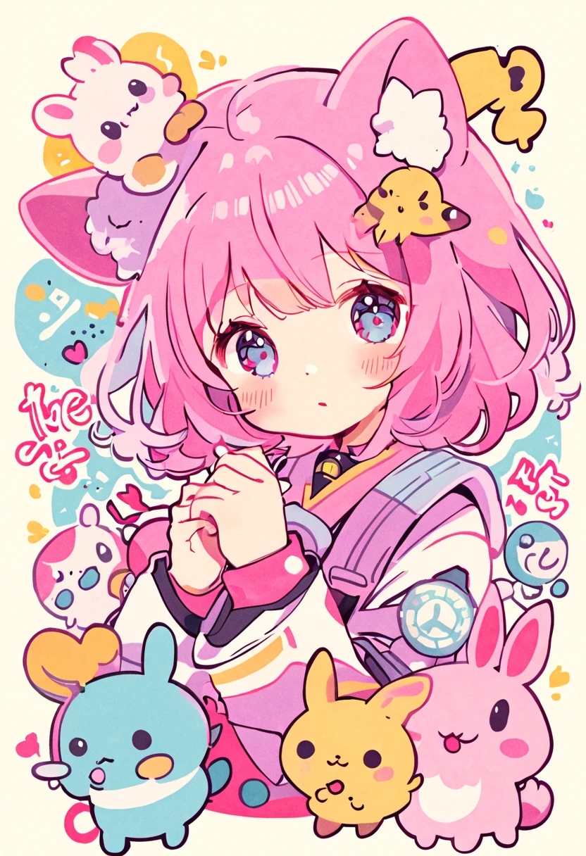 there are many different animals and words written in chinese, hand painted cartoon art style, art cover, kawaii cutest sticker ever, sticker illustration, by Shiba Kōkan, by Kōno Michisei, cute features, 中 元 节, by Gusukuma Seihō, stickers illustrations, cute characters, scifi