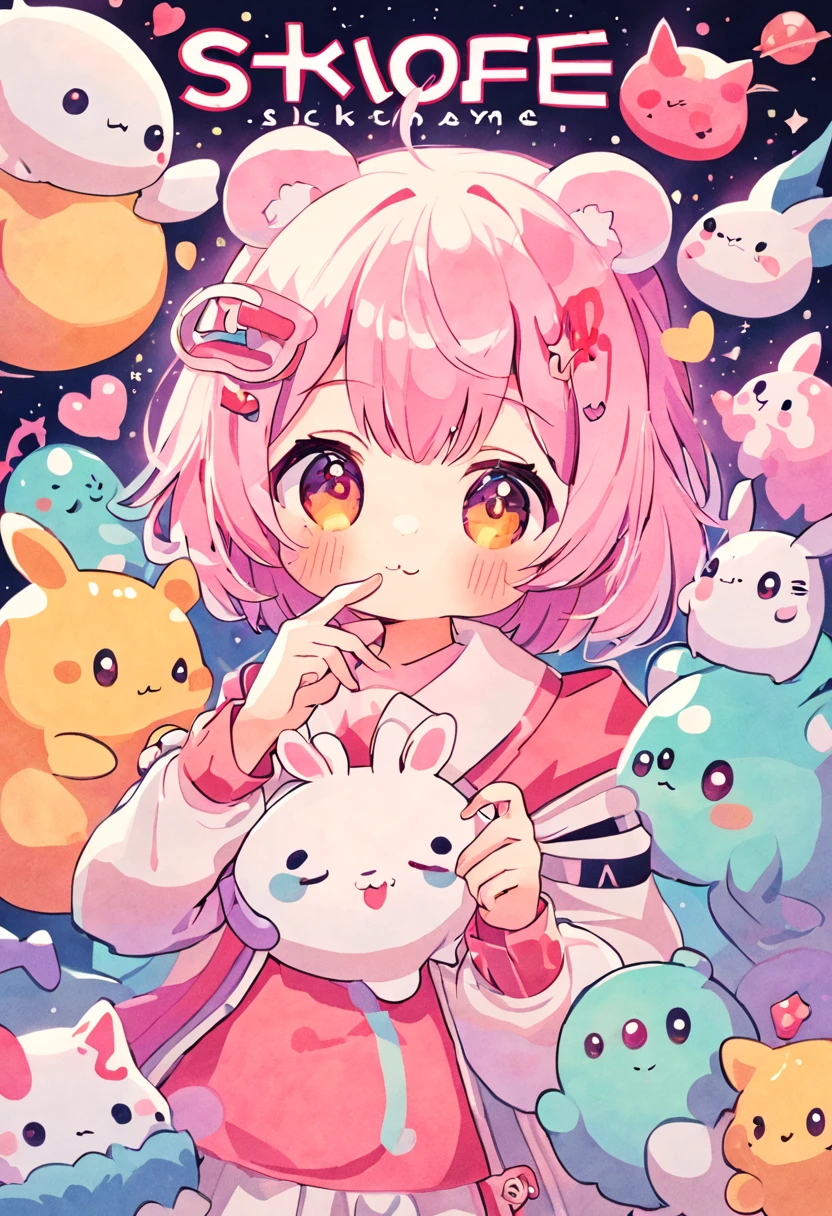 there are many different animals and words written in chinese, hand painted cartoon art style, art cover, kawaii cutest sticker ever, sticker illustration, by Shiba Kōkan, by Kōno Michisei, cute features, 中 元 节, by Gusukuma Seihō, stickers illustrations, cute characters, scifi