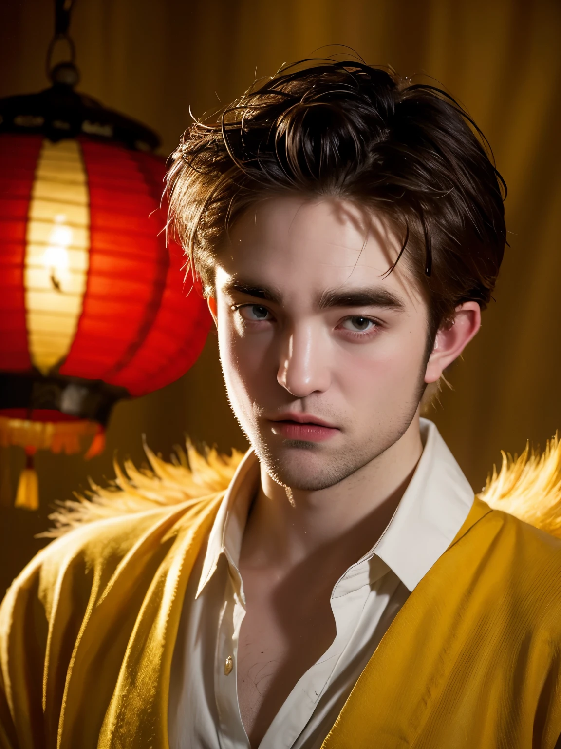 Robert Pattinson as Cedric Diggory，Chinese lantern，The background is a Chinese dragon，grace，Exquisite，meticulous portrait