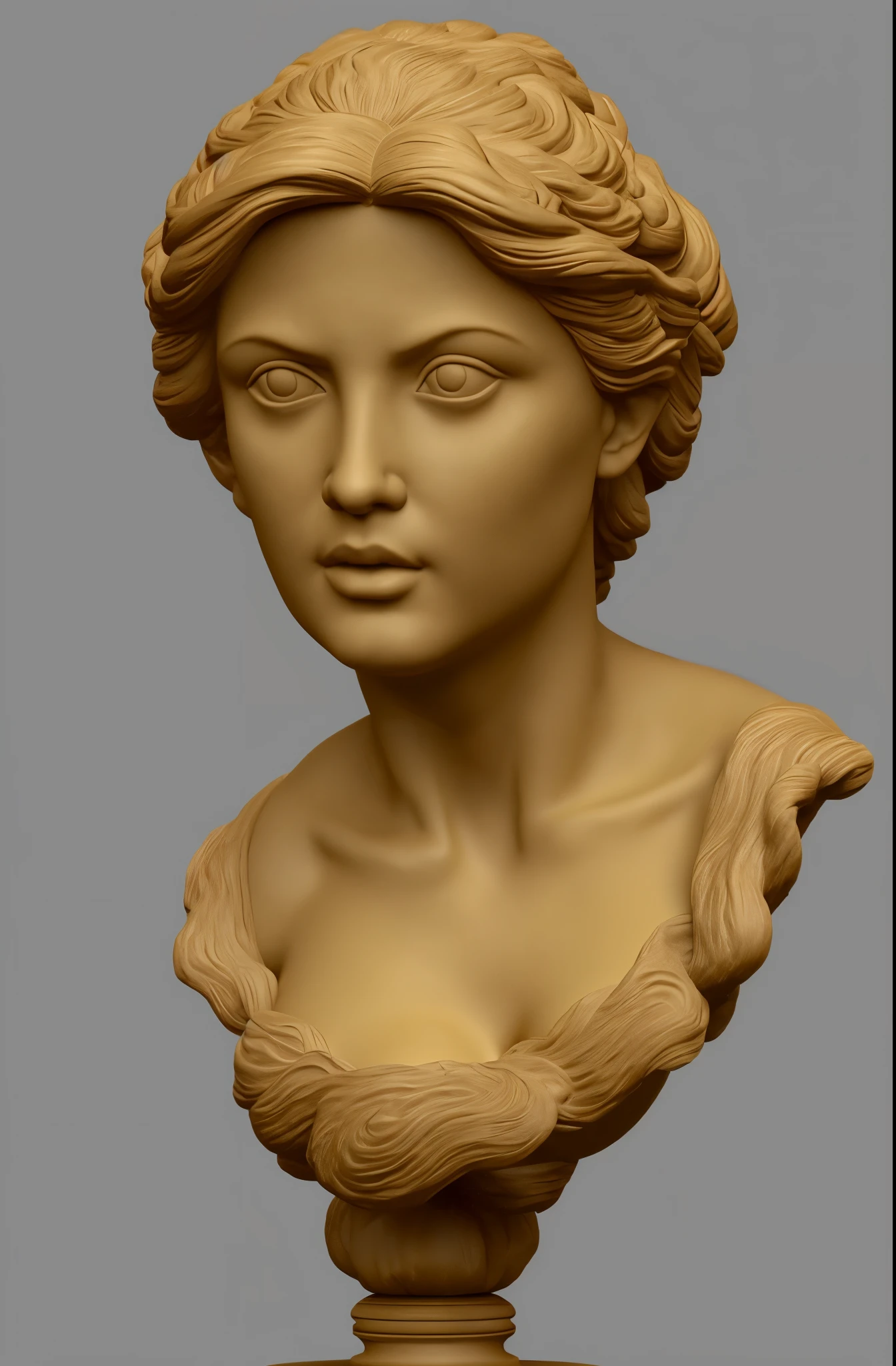 un primer plano de una estatua de una mujer con el pelo largo, Escultura realista de 8K Bernini, 3 d Diosa portrait, Diosa. detalle extremadamente alto, Estudio de luz, obra maestra. renderizado en licuadora, arte digital detallado en 3D, Arte sombreado en 3D, inspirado en Alexandre Cabanel, Cinematic Bust Portrait, 3 d carved marble sculpture, Arte Zbrush Modern art style on the theme of female "giants" in the style of Stefan Gesell, golden ratio, fantastic beings, still photo, ((SFW))