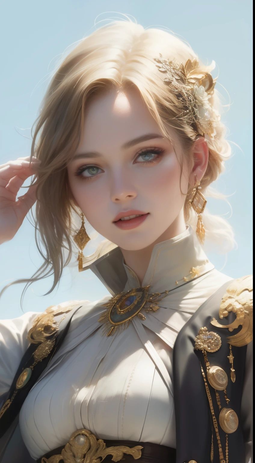 (best quality,masterpiece:1.2),18-year-old noble girl's beautiful portrait,classic braided hair,bright and clear eyes,flower arrangement craft,crystal jewelry,ultra-fine details,soft lighting,portrait style,vibrant colors