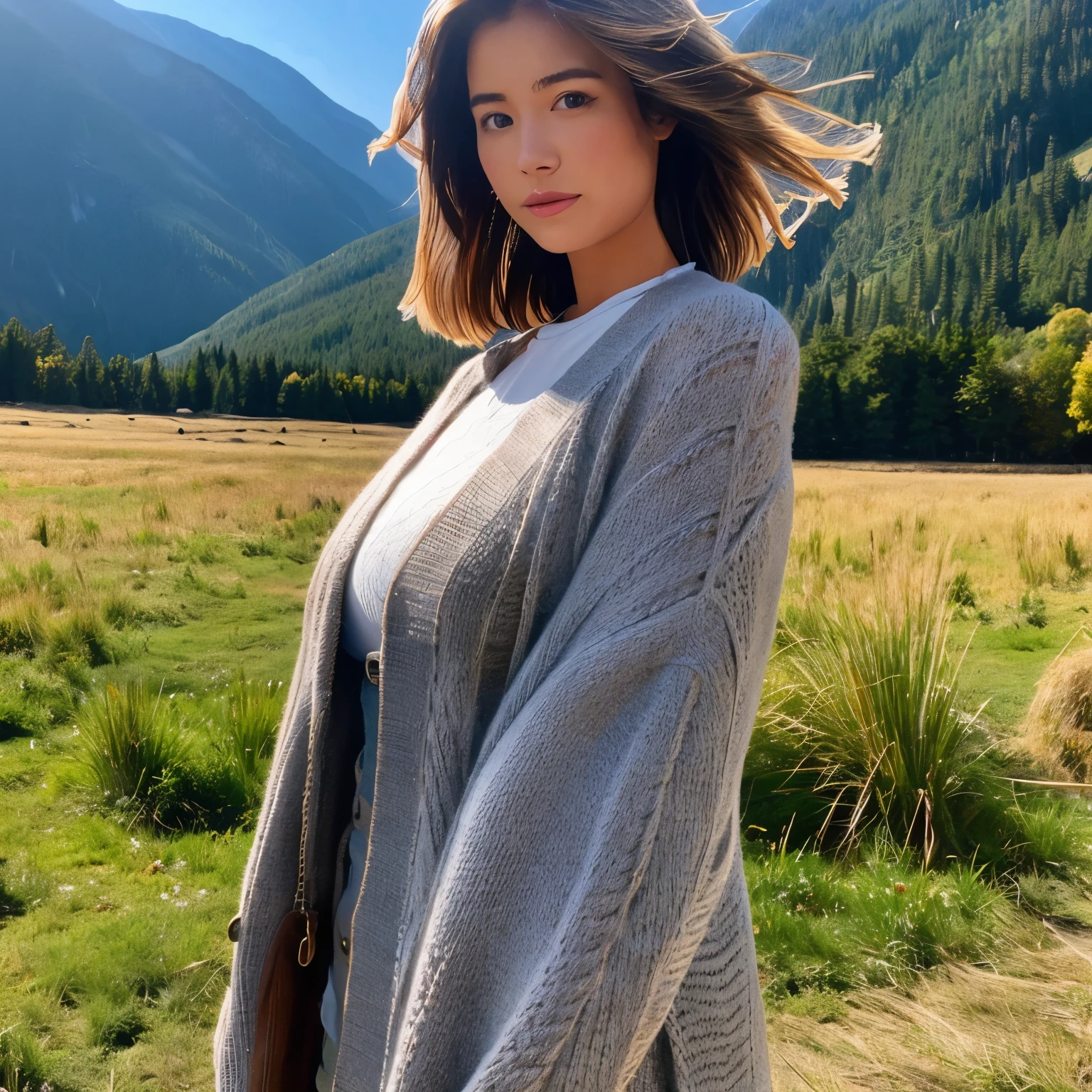 Hair in the wind、big breasts、long legs、weater、valley、lure、tall