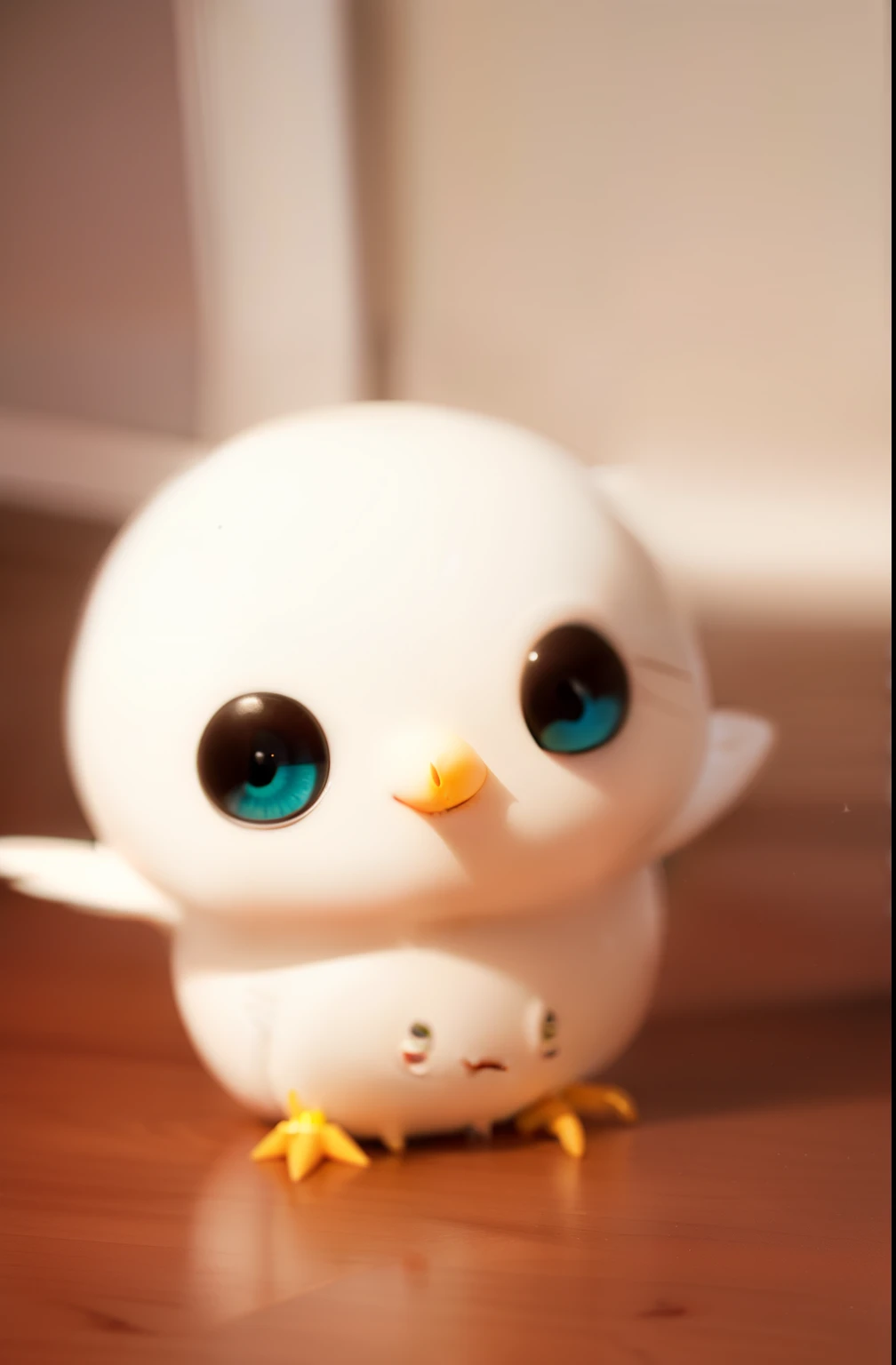 a small white bird with big eyes sits on the table, Cute 3 d render, charming digital painting, Cute! c4d, Cute digital art, Cute detailed digital art, Cute creature, soft 3d render, Cute creatures, Cute toy, Cute little creature, Adorable glowing creature, Cute artwork, Cute animal, Cute cartoon character, in Baymax's style