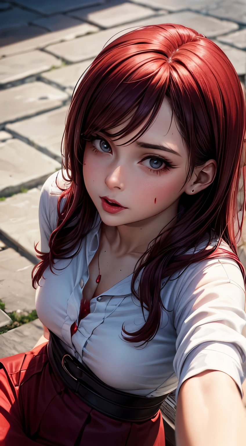 Woman, 30 years, adult, red, saliva dripping, saliva, from above