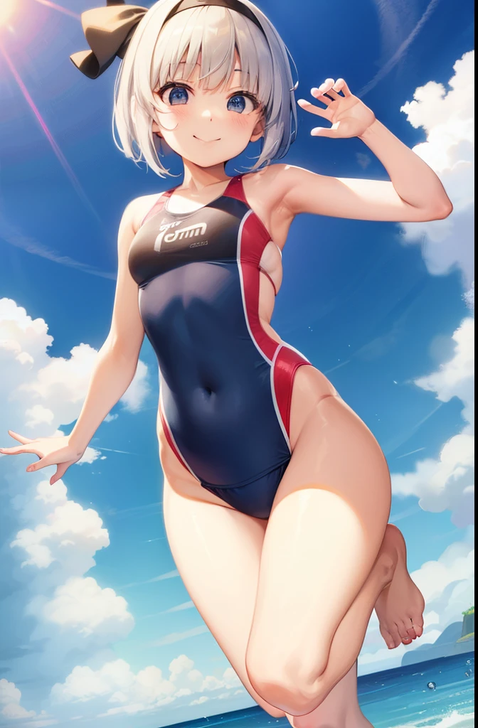 competition swimsuit、Youmu、barefoot、smile