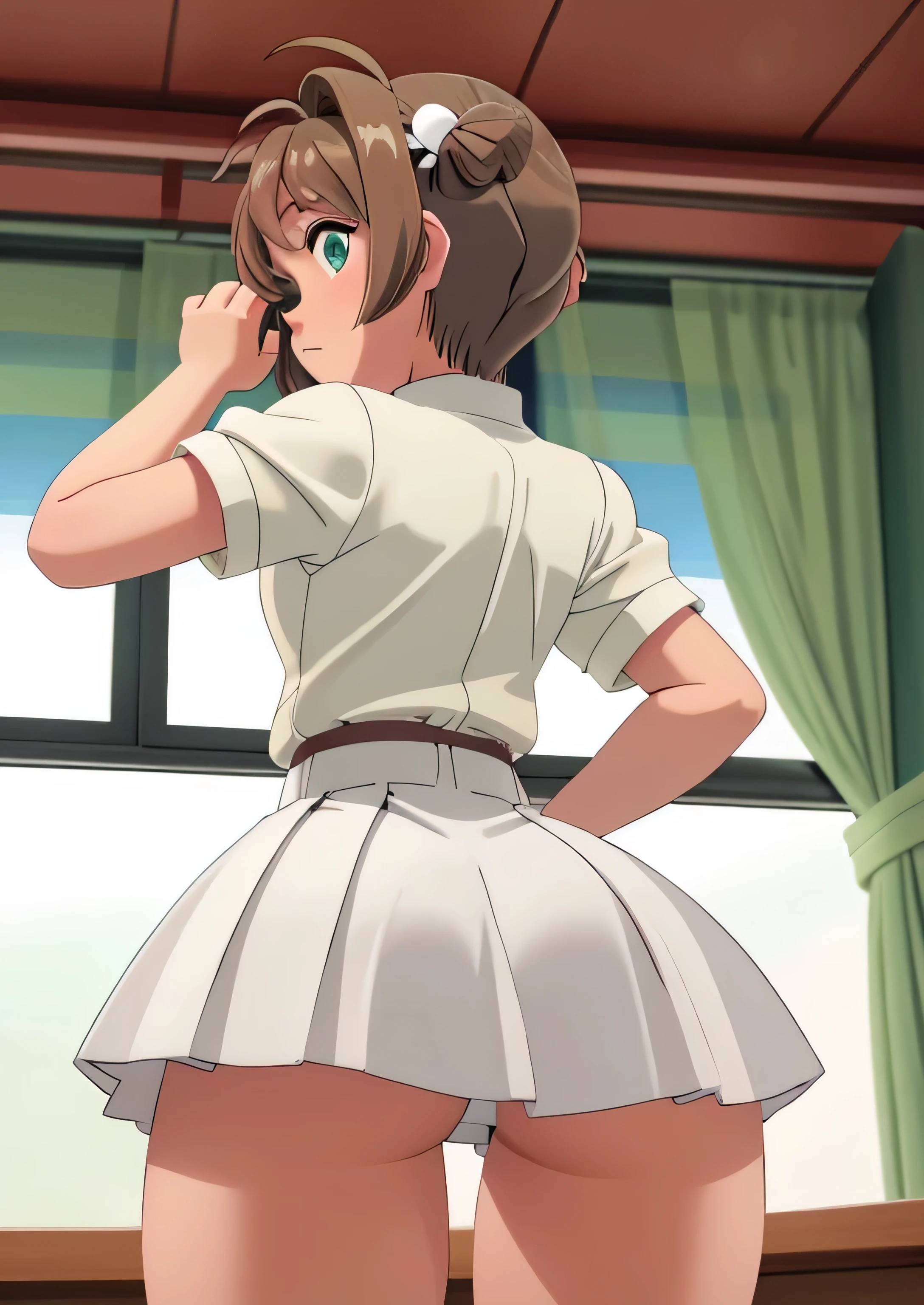 sakura kinomoto (obra maestra), ojos verdes, Short brown hair, piel blanca, Cuerpo hermoso perfecto, sakura kinomoto, minifalda blanca plisada, en postura de espalda, Show off your loot, sakua kinomoto, uniforme, cute booty without thong. (en el salon de clases),Loot Farm, Show off your loot, Falda arriba, buen culo ( en postura de espalda ) backward, gran culo (white pleated LIKE YOUR BOOT, buen culo