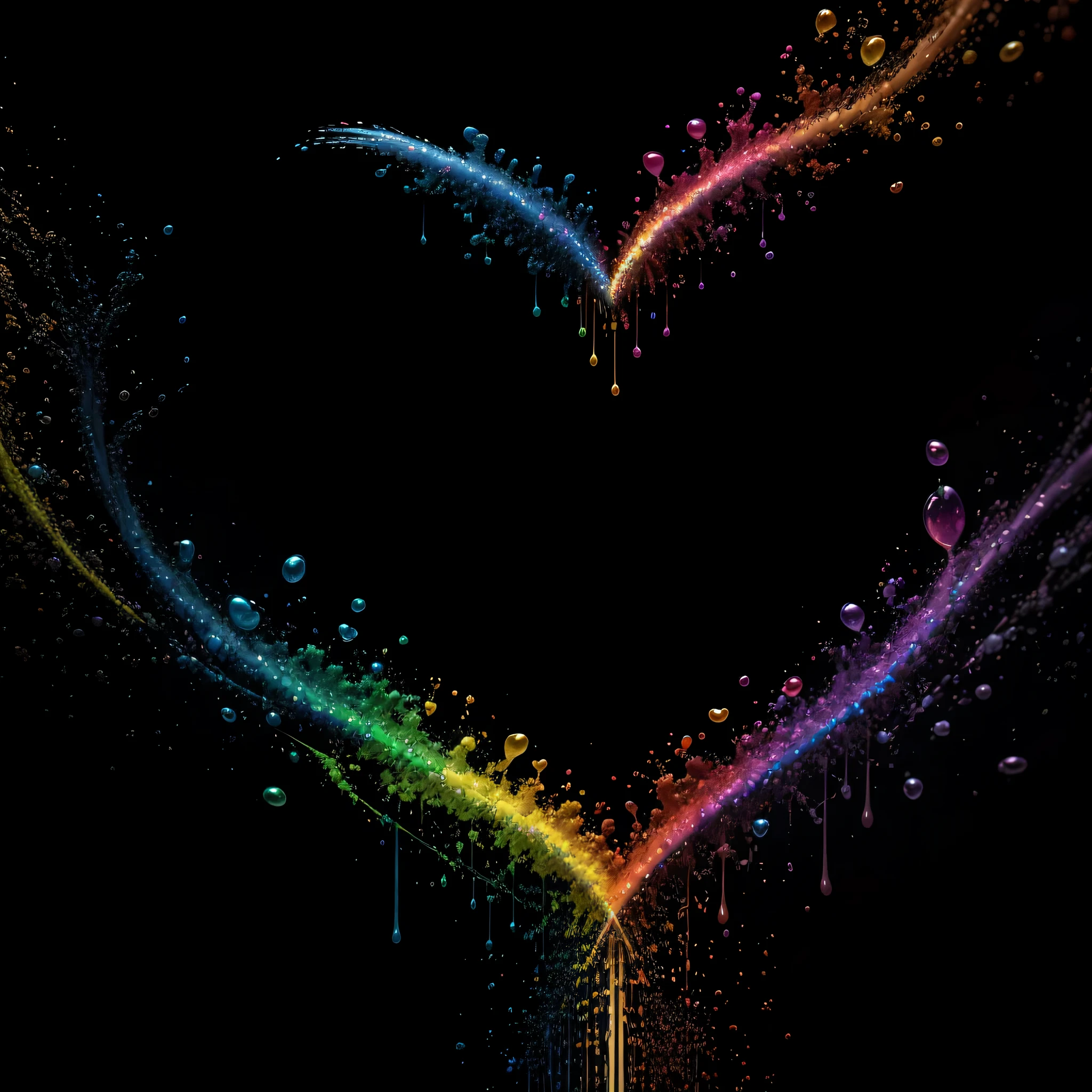 octane render, hdr, (hyperdetailed:1.15), (soft light, sharp:1.2), rainbow heart, many hearts, ultra detailed, thick rainbow of hearts, rainbow painting drops, paint teardrops, splat, splash, colored rainbow turning into paint, hearts turning into paint, brokenhearted texture, rainbow paint, rainbow sadness, paint drops,